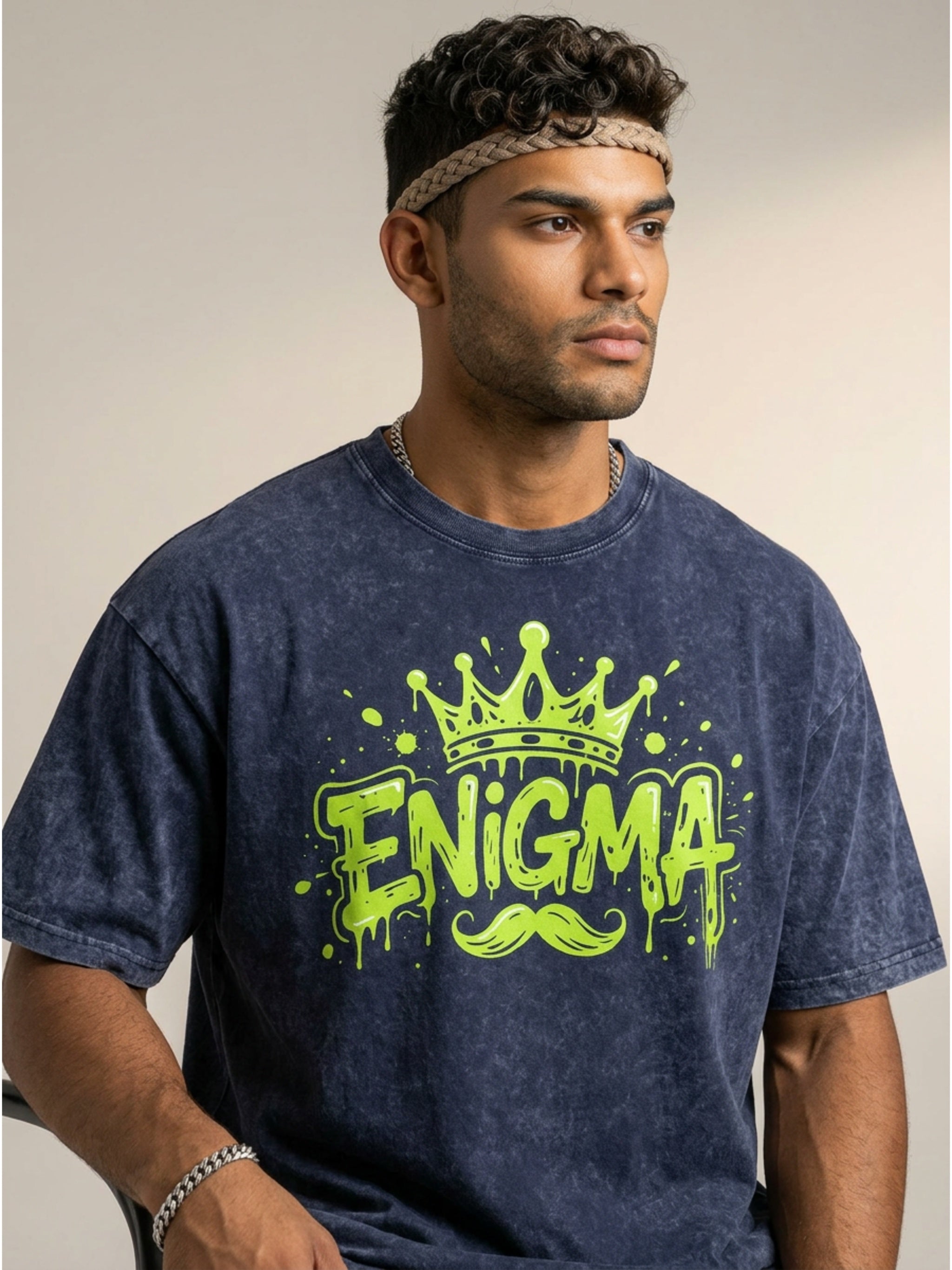 MENS ' ENIGMA ' Snow Washed Oversized Cotton T-Shirt