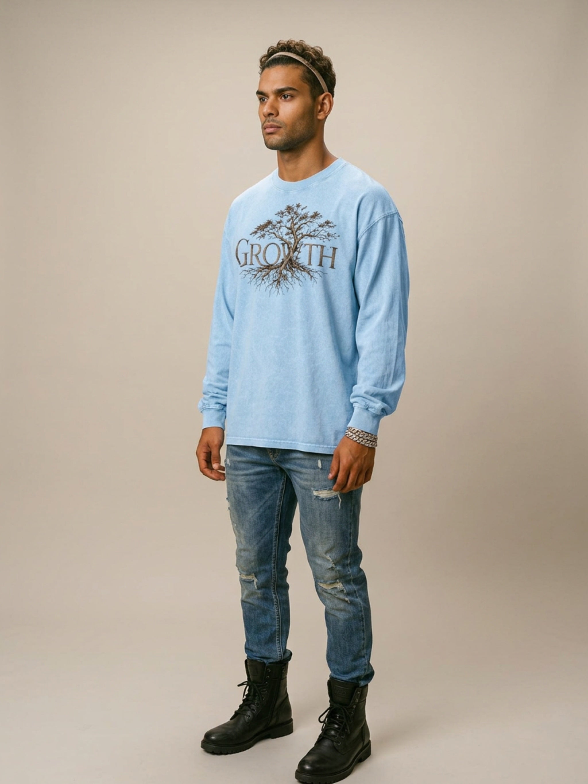 MENS 'GROWTH' Acid Wash Oversize Long Sleeve TEE