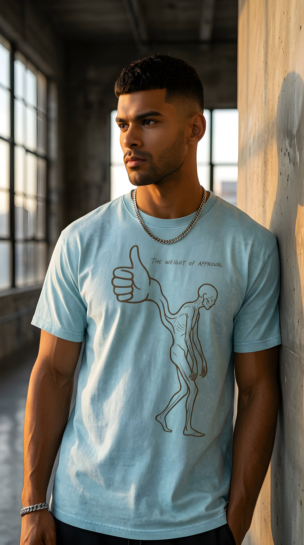 Mens 'WEIGHT OF APPROVAL' Snow Washed Oversized Cotton T-Shirt