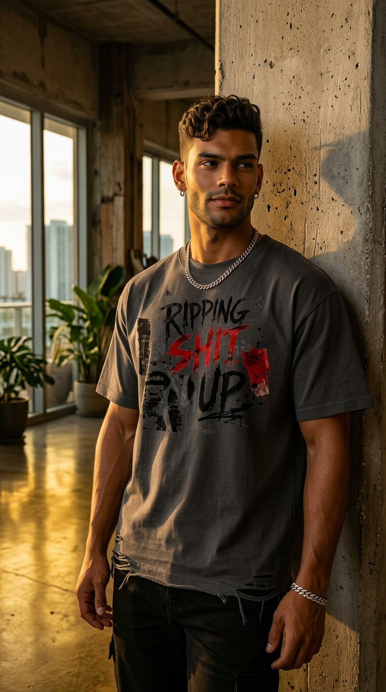 NENs 'RIPPING SHIT' Snow Washed Raw-Hem TEE