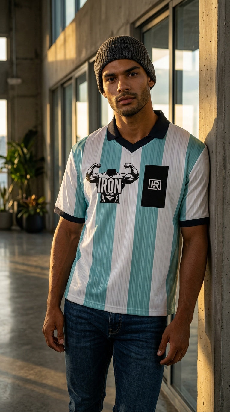 MENS 'IRON'  Boxy Striped Collared Soccer Jersey