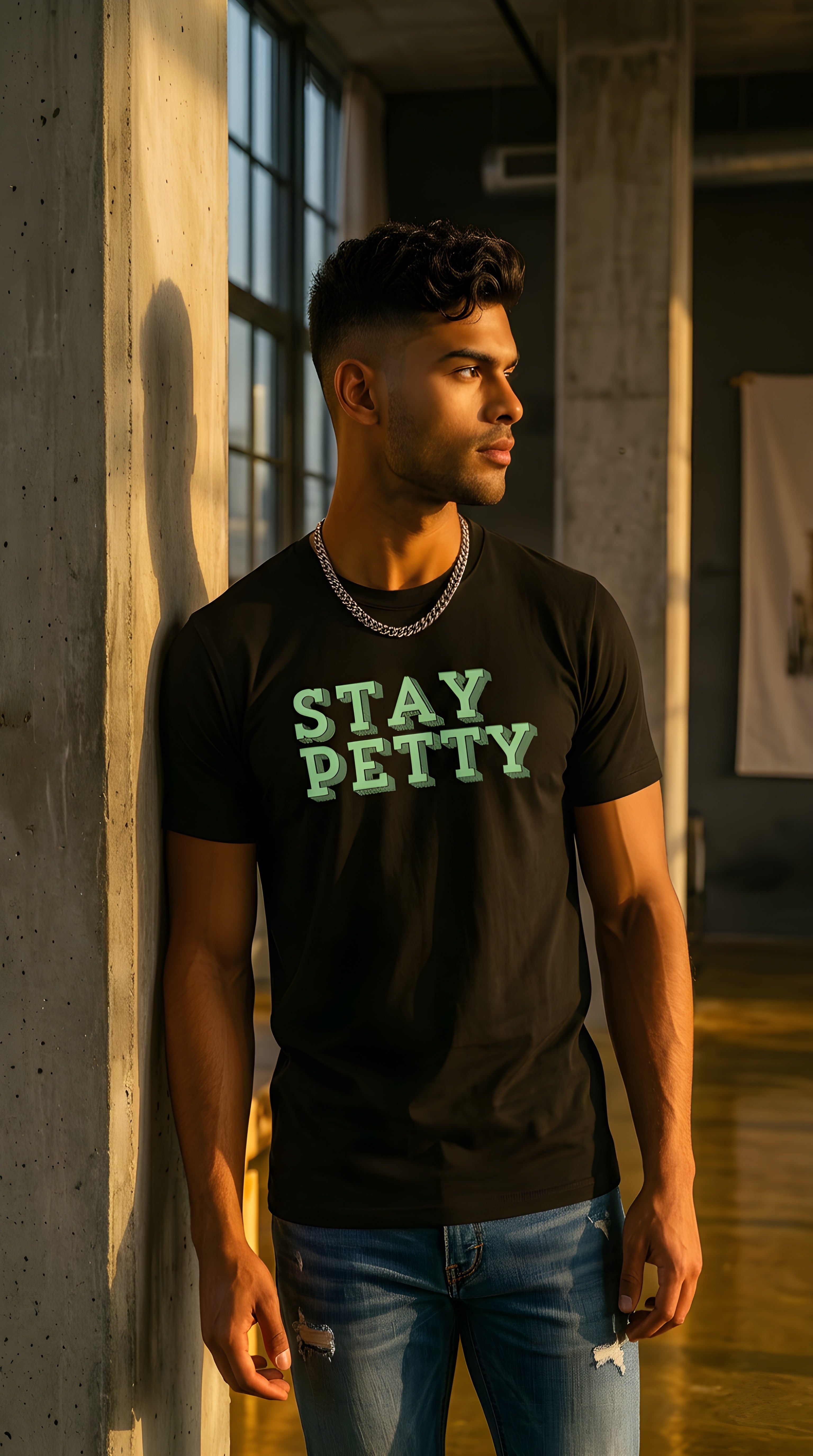Mens Stay Petty  organic mid-light Tee