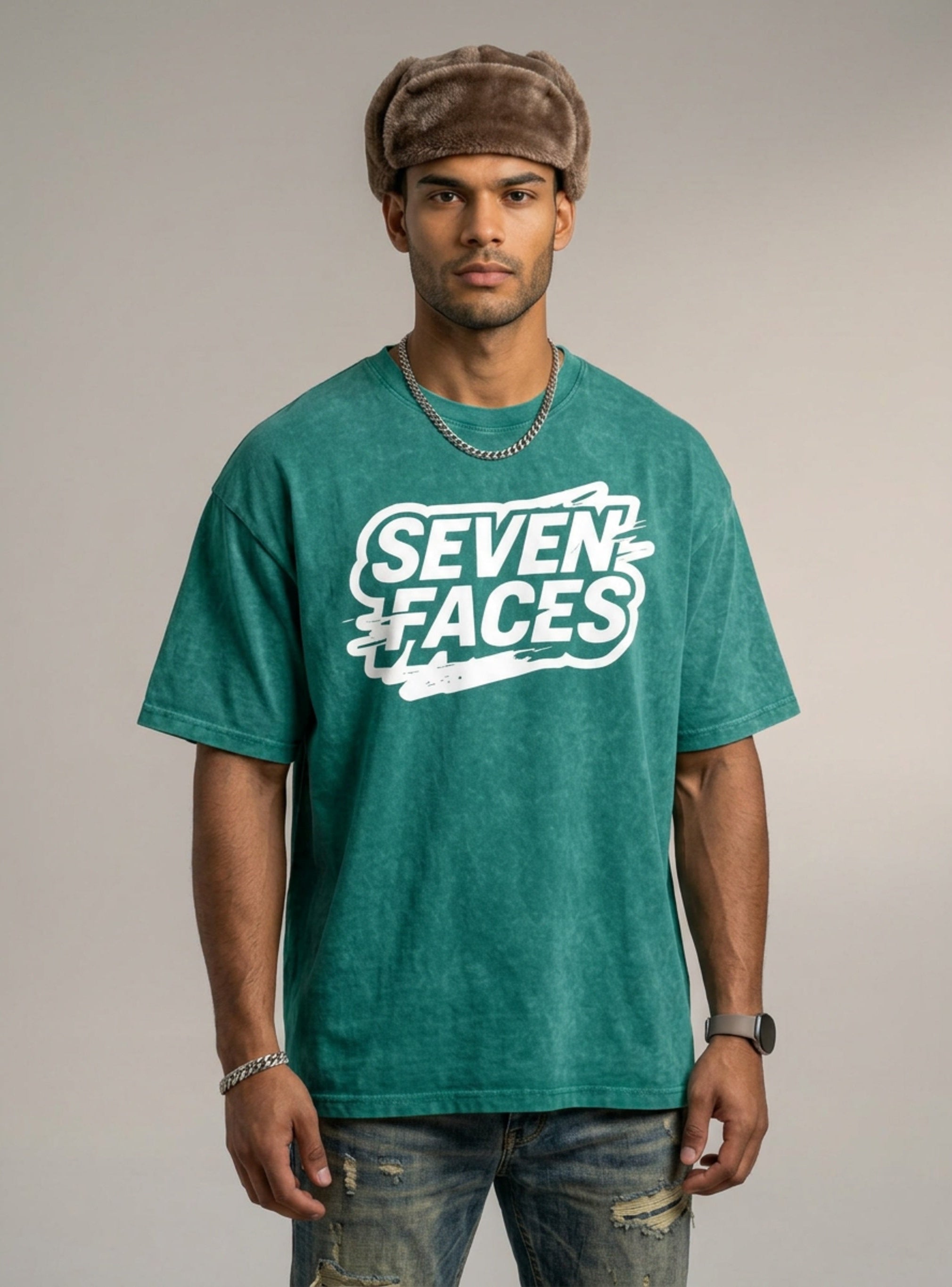 MENS ' SEVEN FACES ' Snow Washed Oversized Cotton TEE