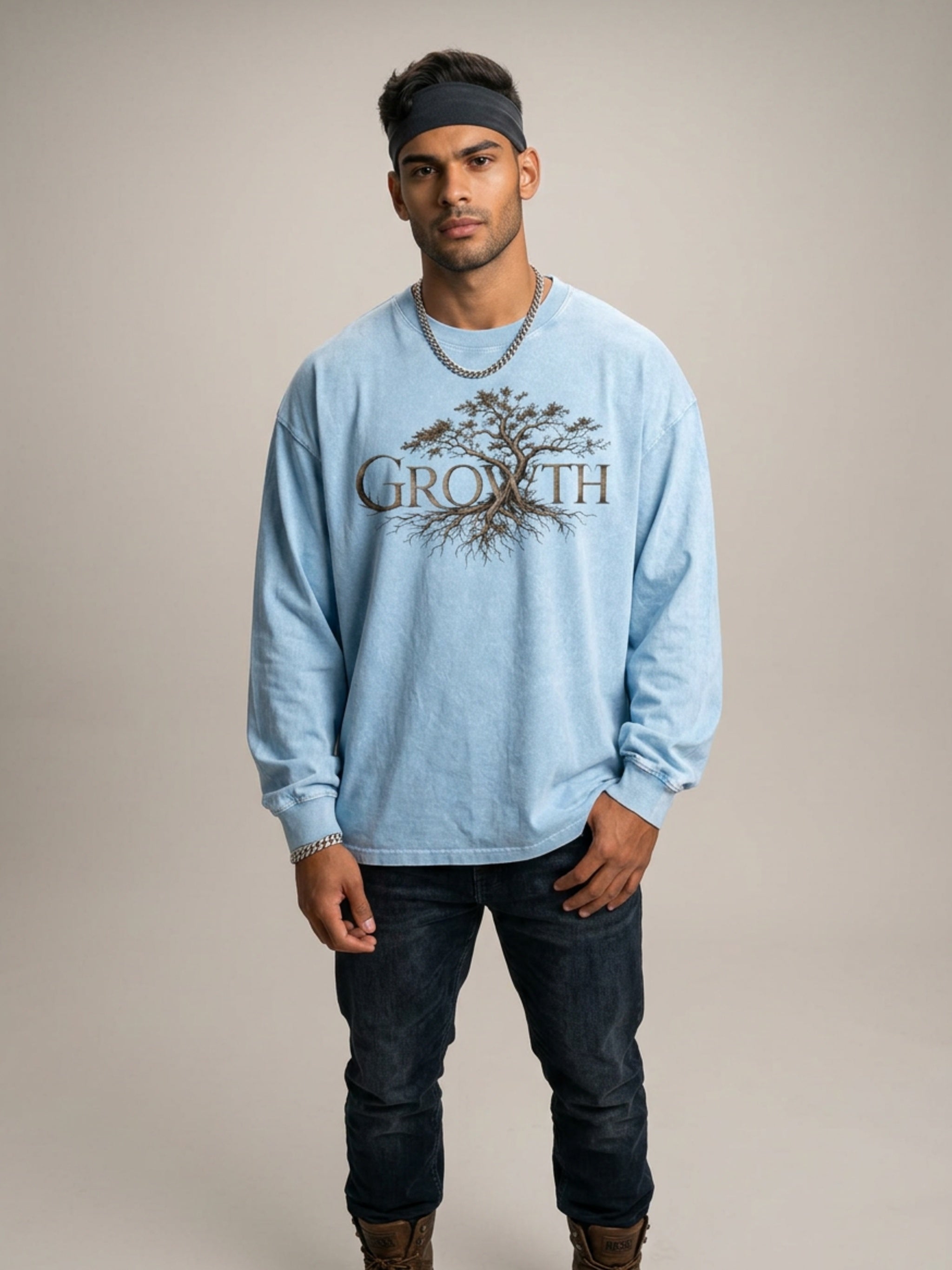 MENS 'GROWTH' Acid Wash Oversize Long Sleeve TEE