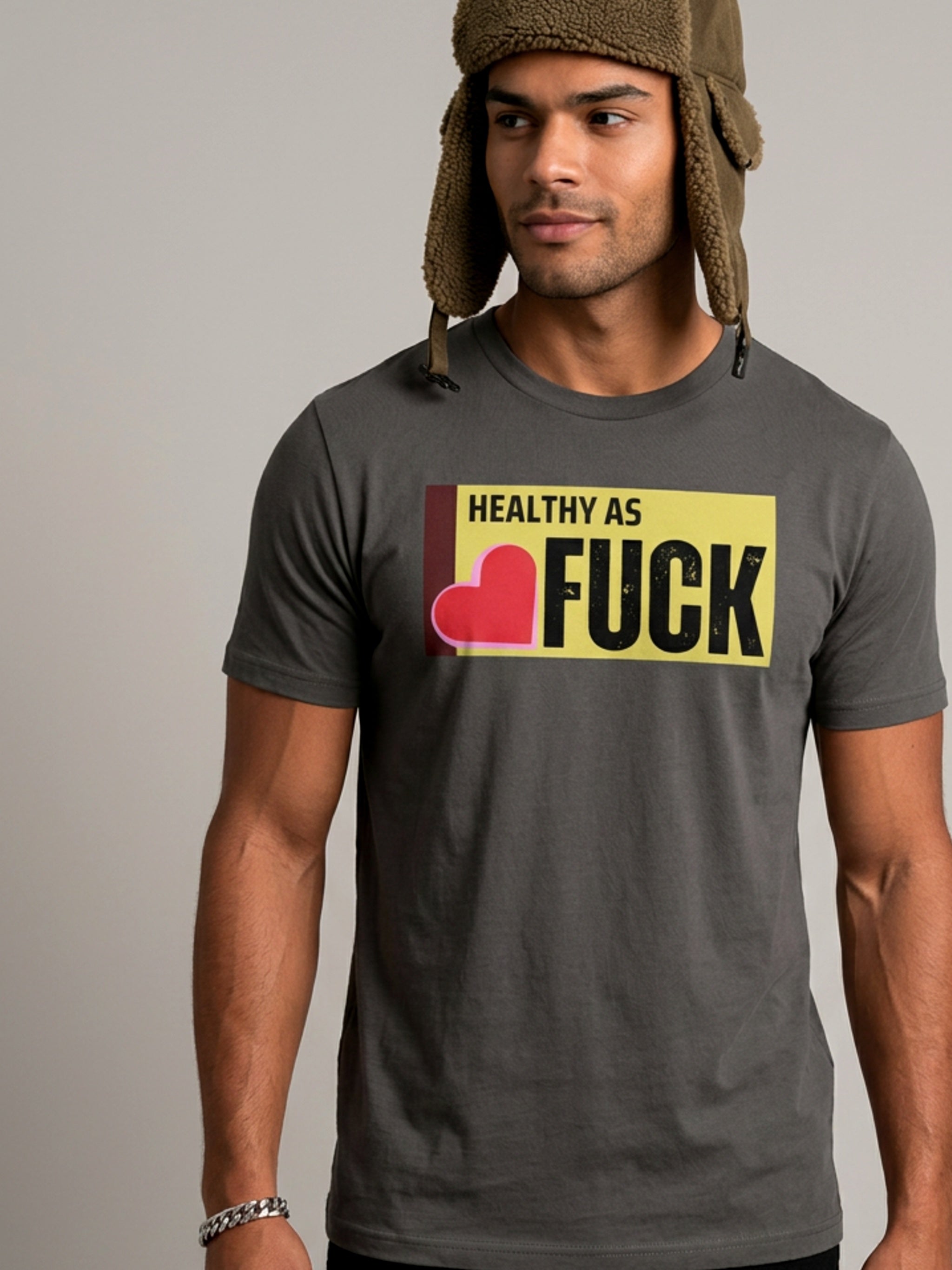 MENS 'HEALTHY ASF'  organic mid-light TEE