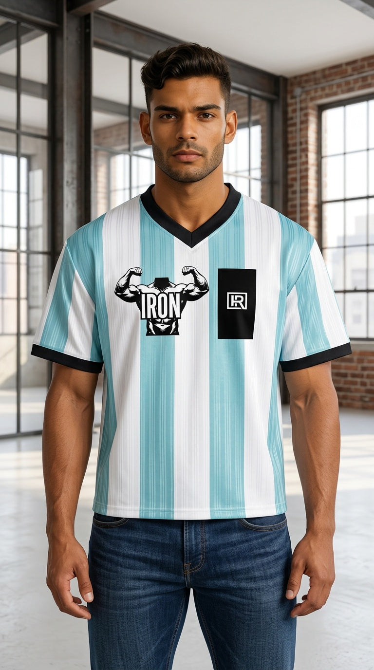 MENS 'IRON'  Boxy Striped Collared Soccer Jersey