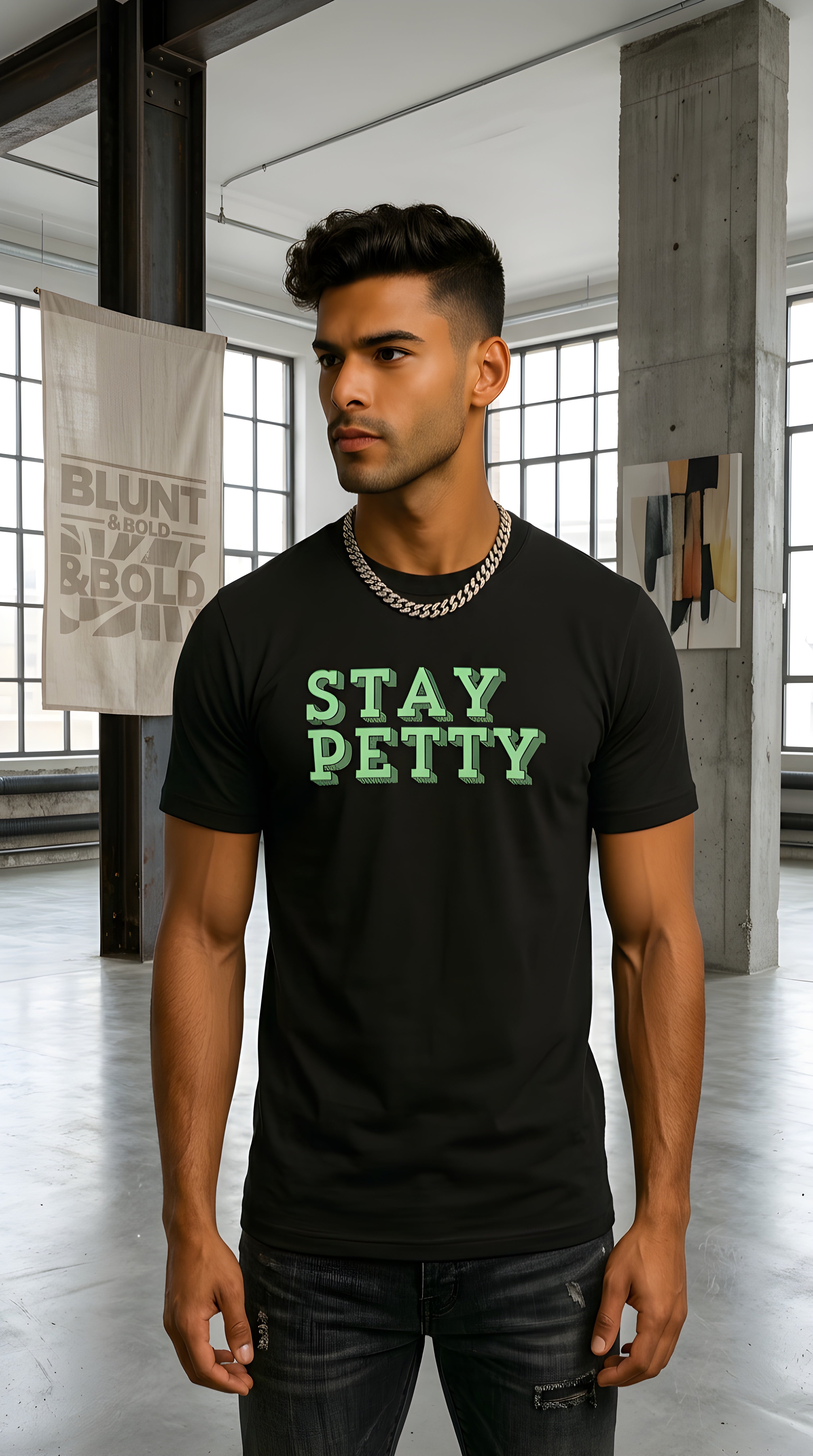 Mens Stay Petty  organic mid-light Tee