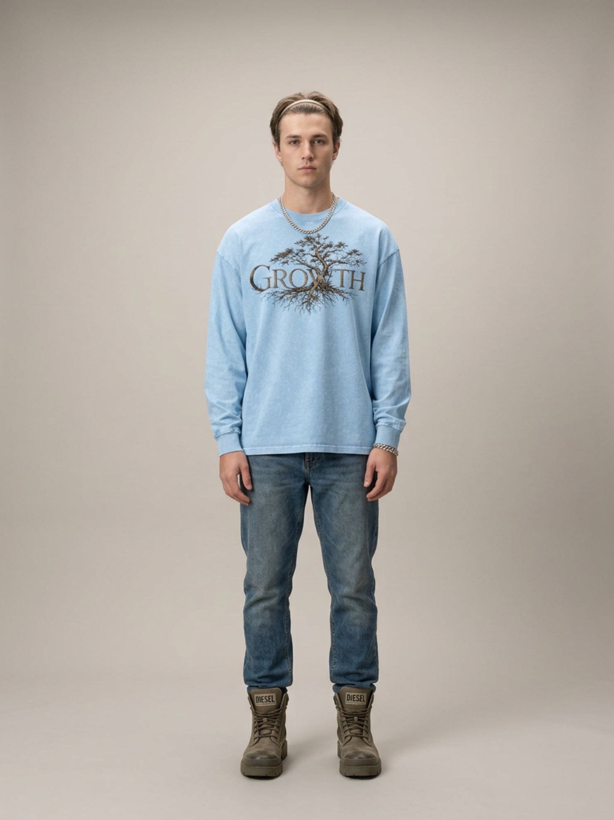 MENS 'GROWTH' Acid Wash Oversize Long Sleeve TEE