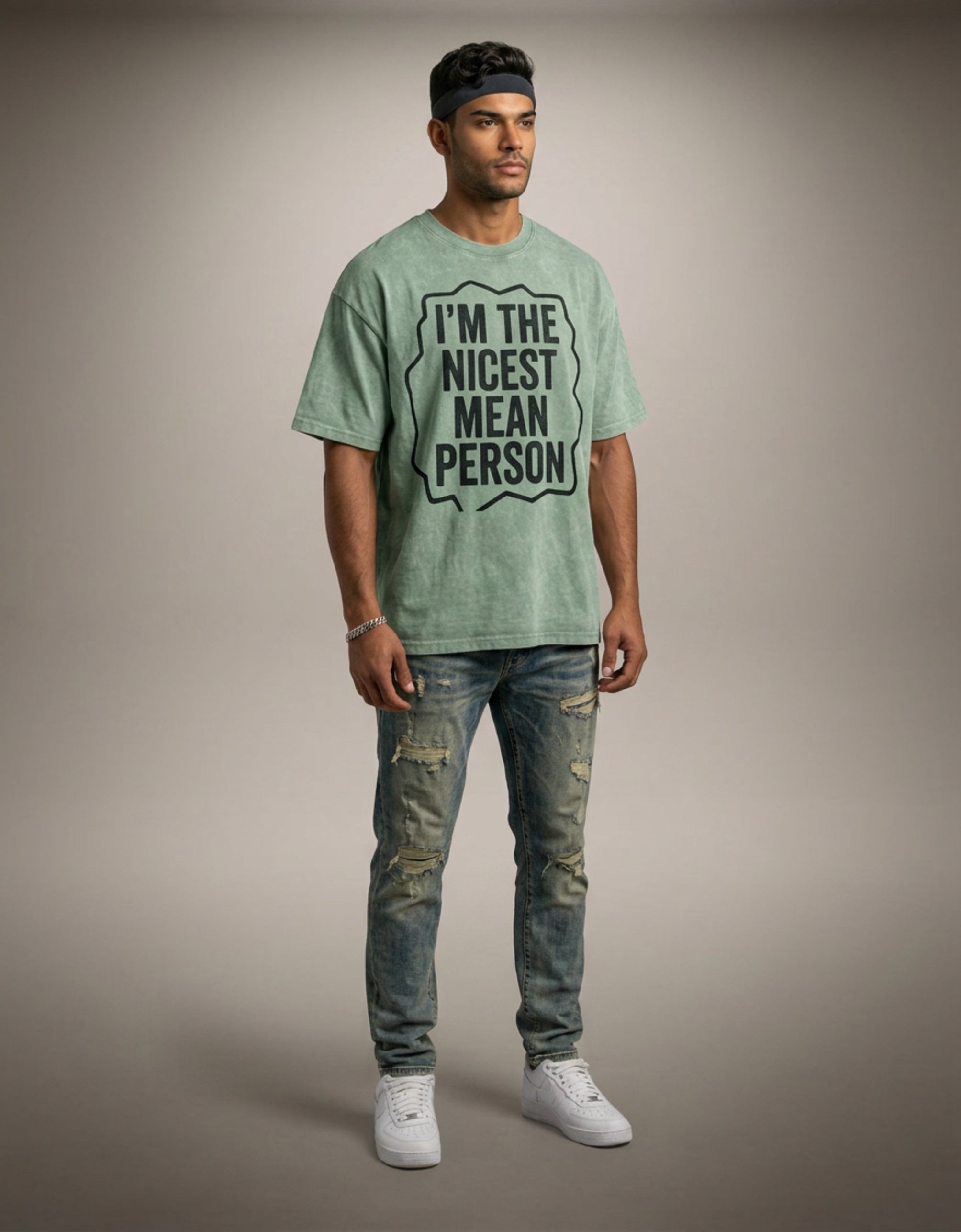 MENS ' NICEST MEAN PERSON ' now Washed Oversized Cotton TEE