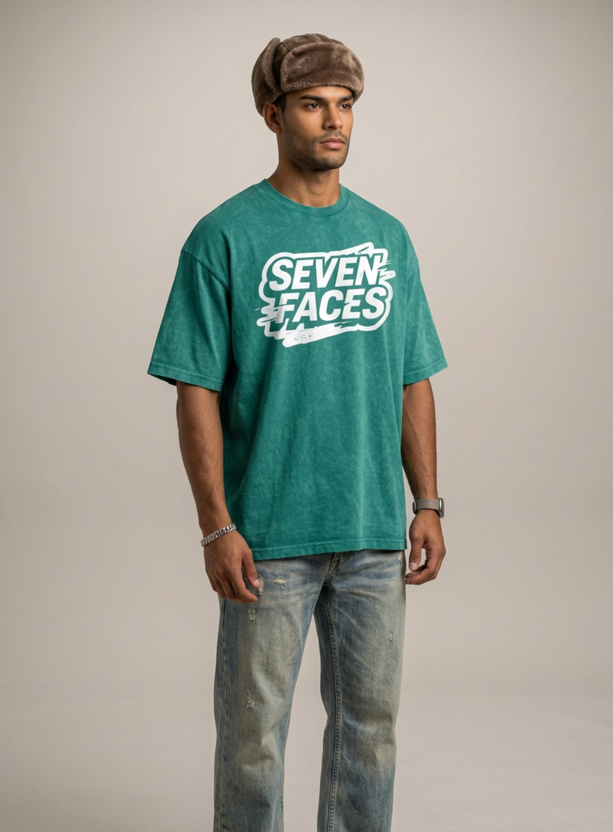 MENS ' SEVEN FACES ' Snow Washed Oversized Cotton TEE