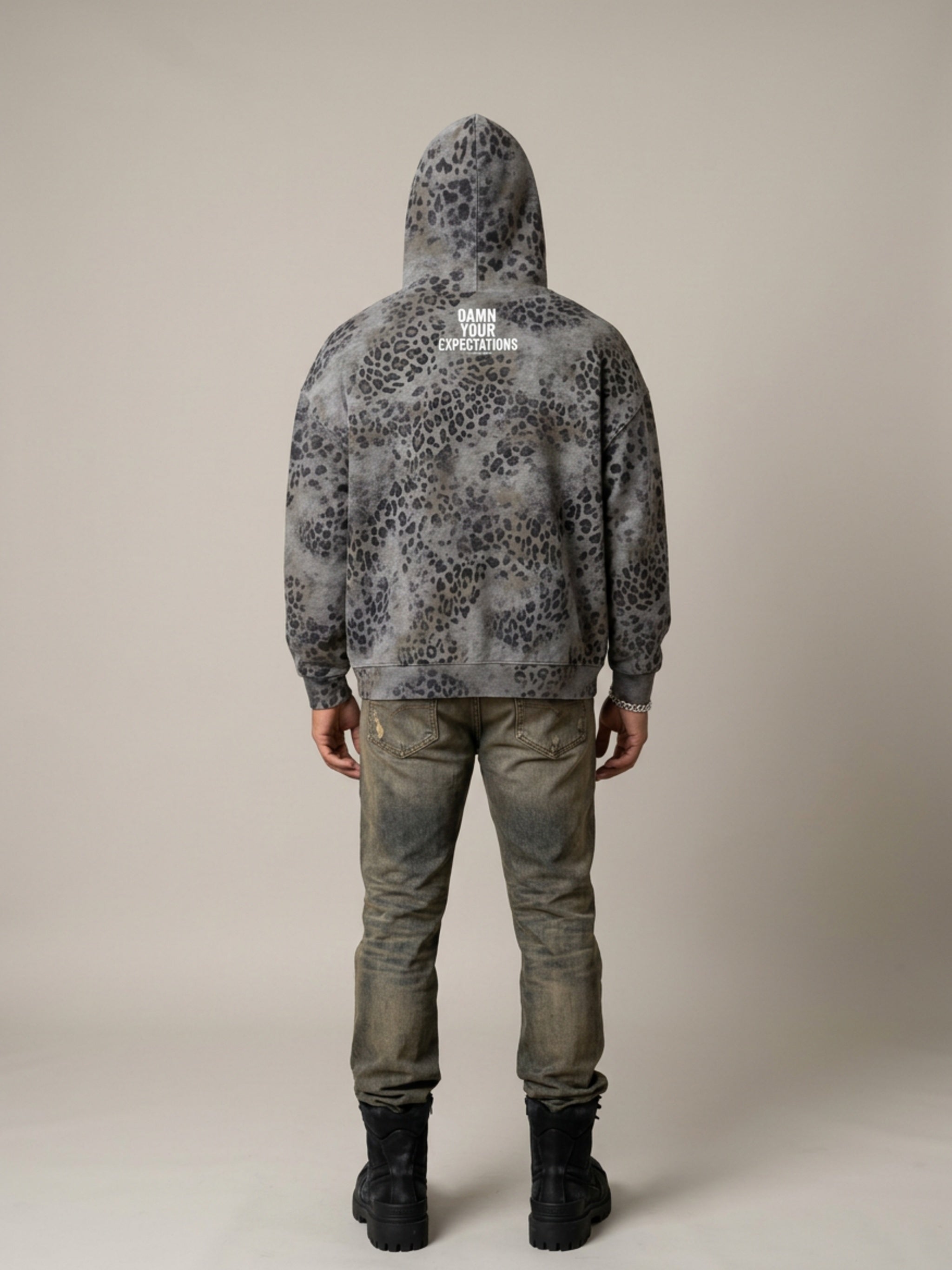 Unisex Vintage Wash Leopard Full Zip Hoodie