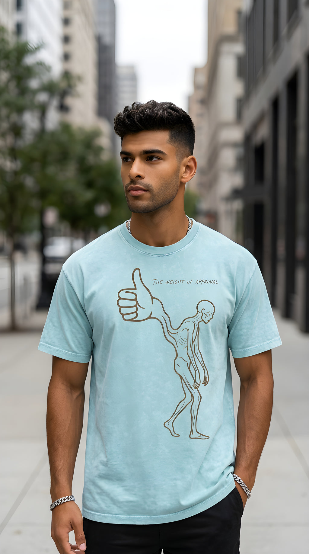 Mens 'WEIGHT OF APPROVAL' Snow Washed Oversized Cotton T-Shirt