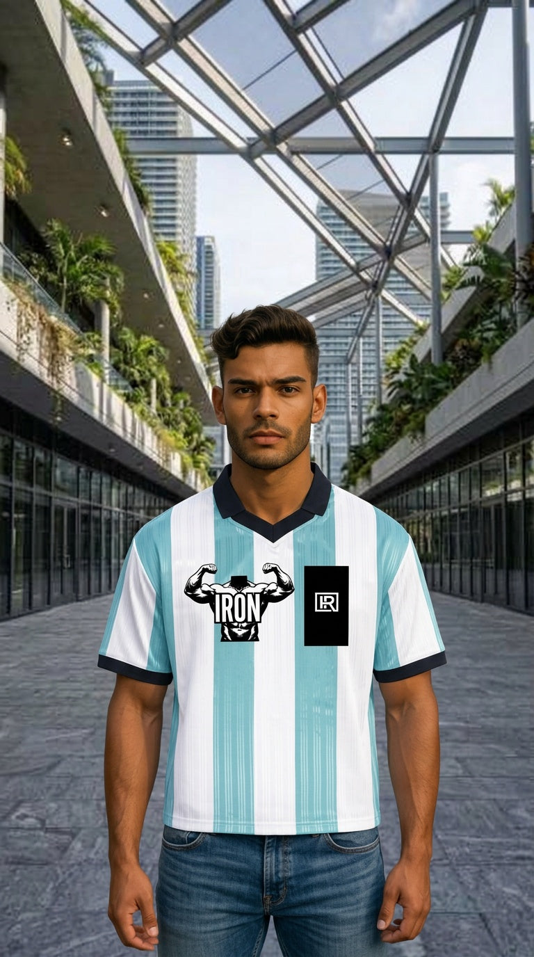 MENS 'IRON'  Boxy Striped Collared Soccer Jersey