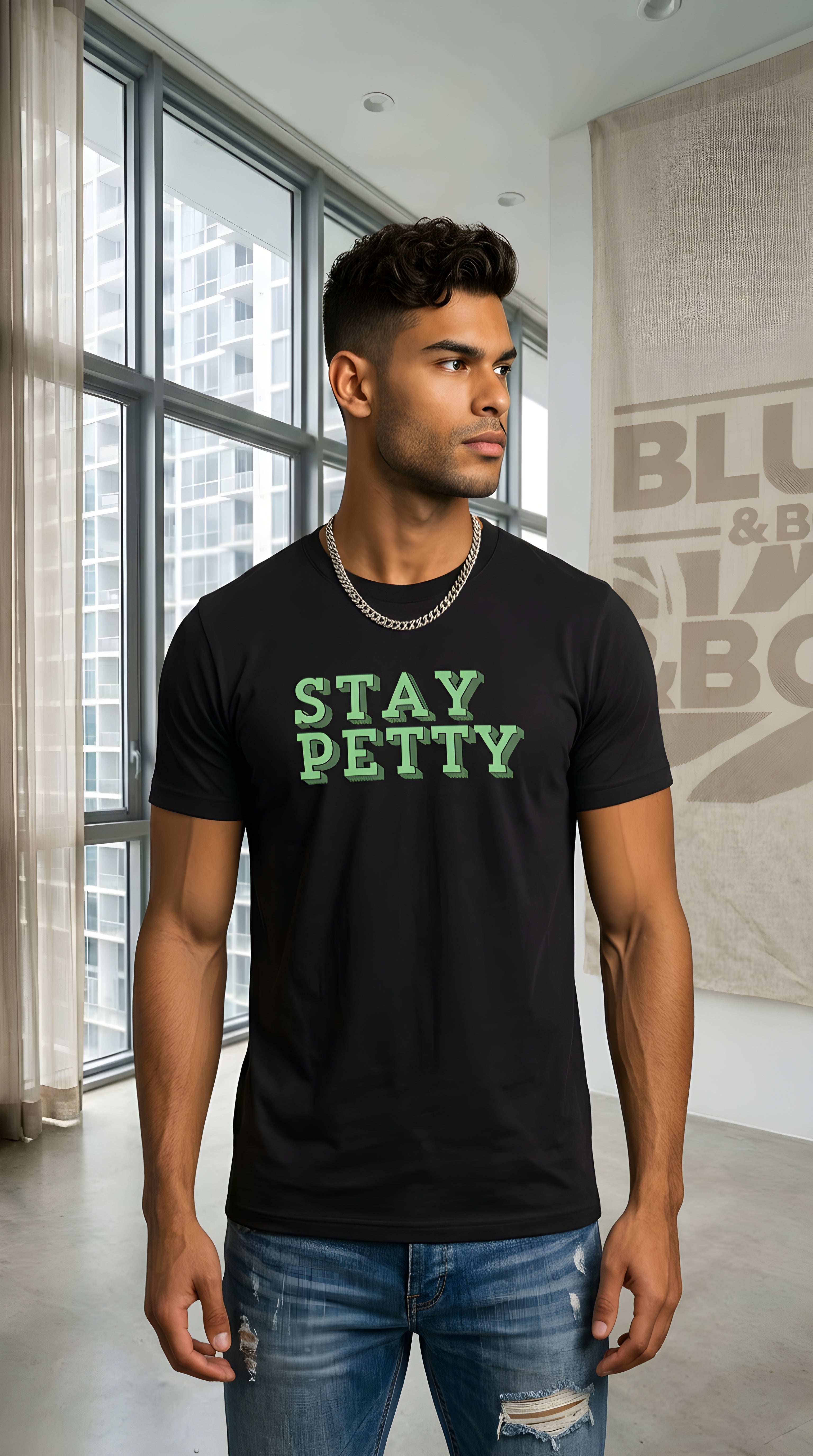 Mens Stay Petty  organic mid-light Tee