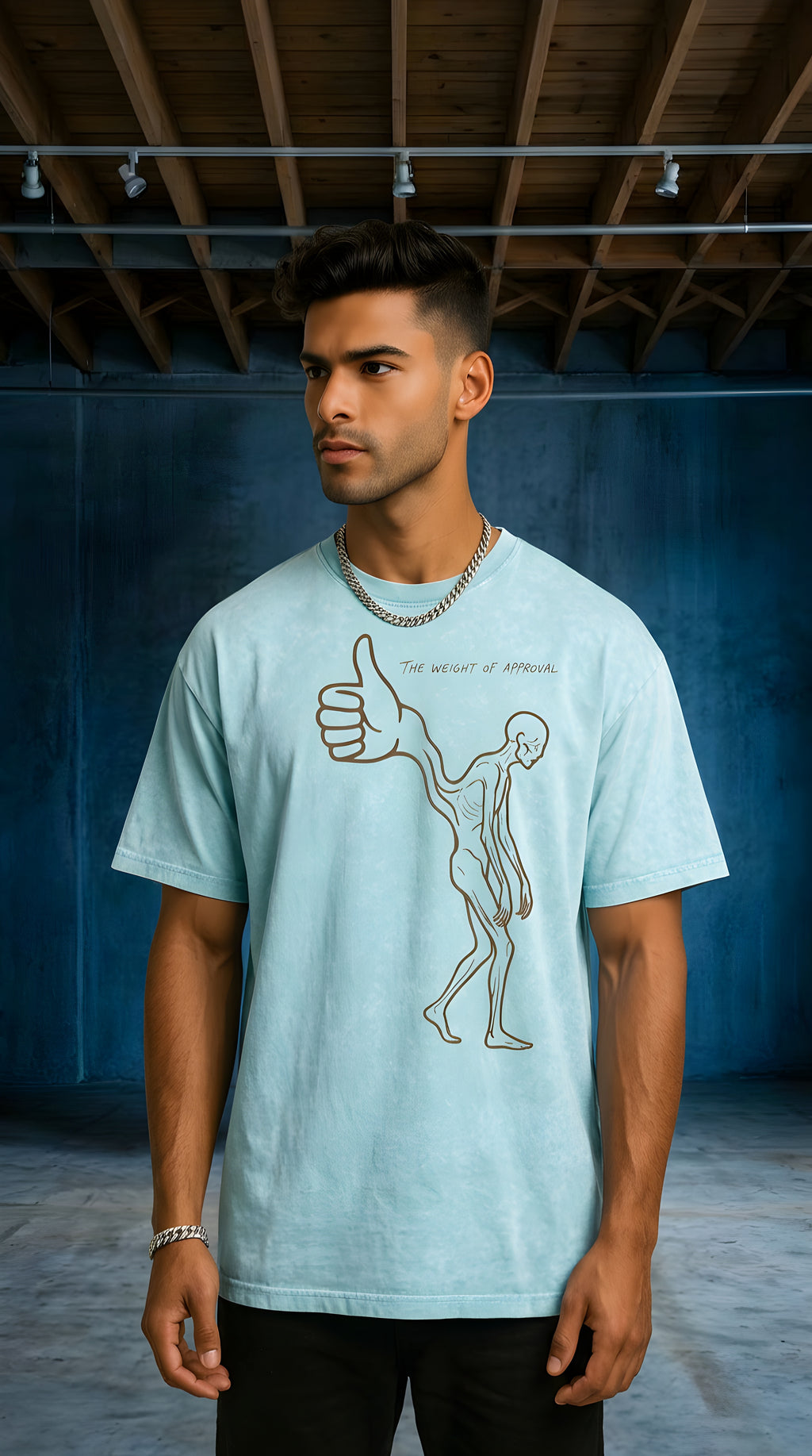 Mens 'WEIGHT OF APPROVAL' Snow Washed Oversized Cotton T-Shirt