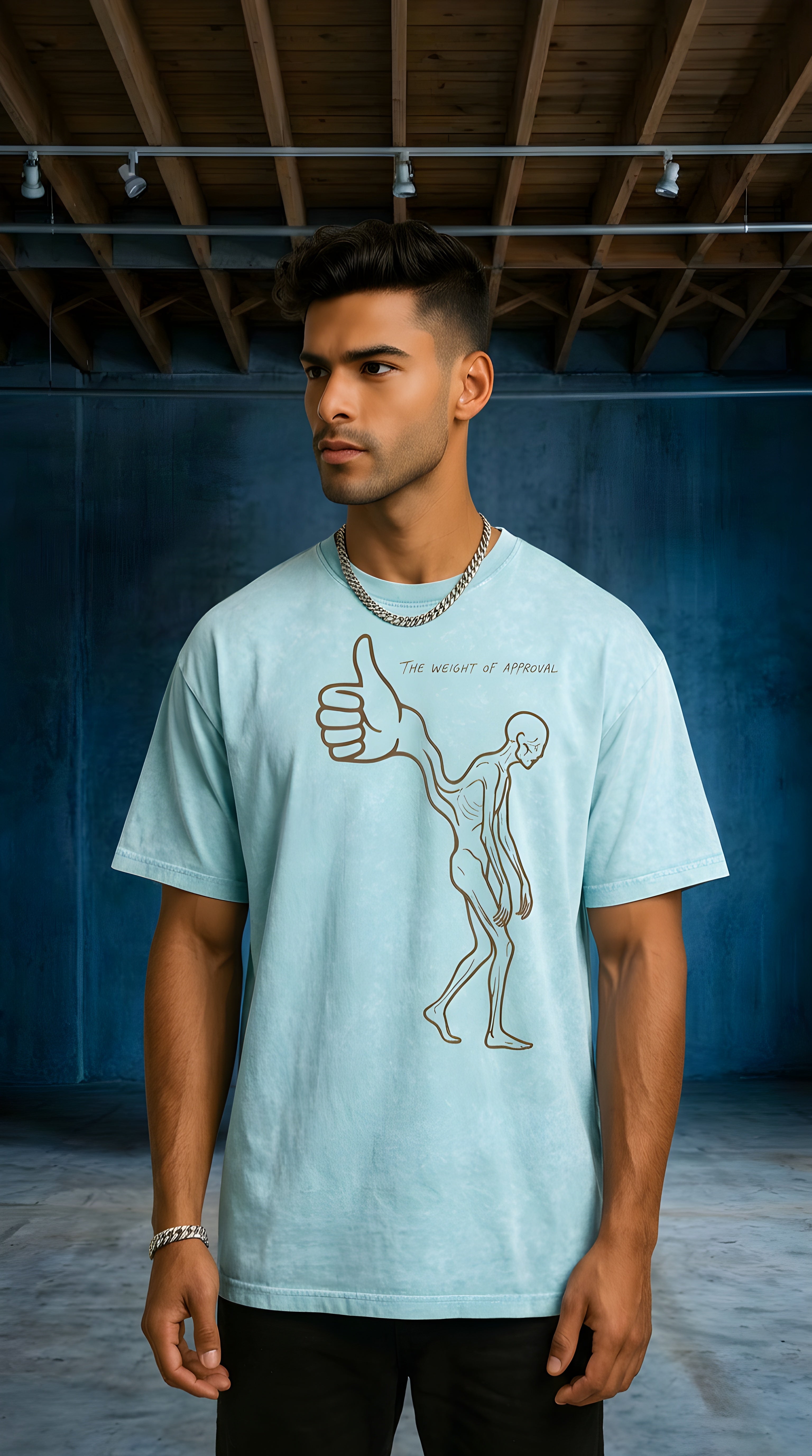 Mens 'WEIGHT OF APPROVAL' Snow Washed Oversized Cotton T-Shirt