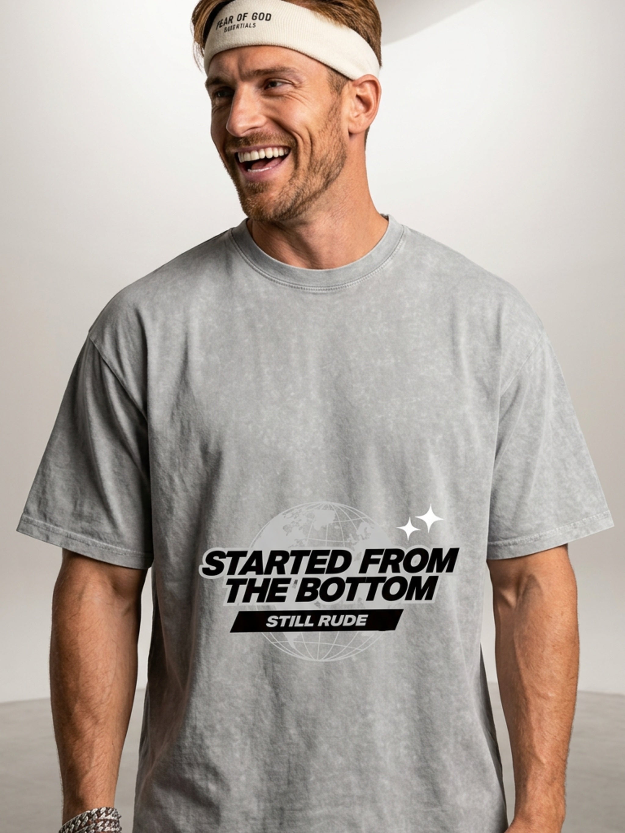 MENS ' FROM THE BOTTOM ' Snow Washed Oversized Cotton TEE
