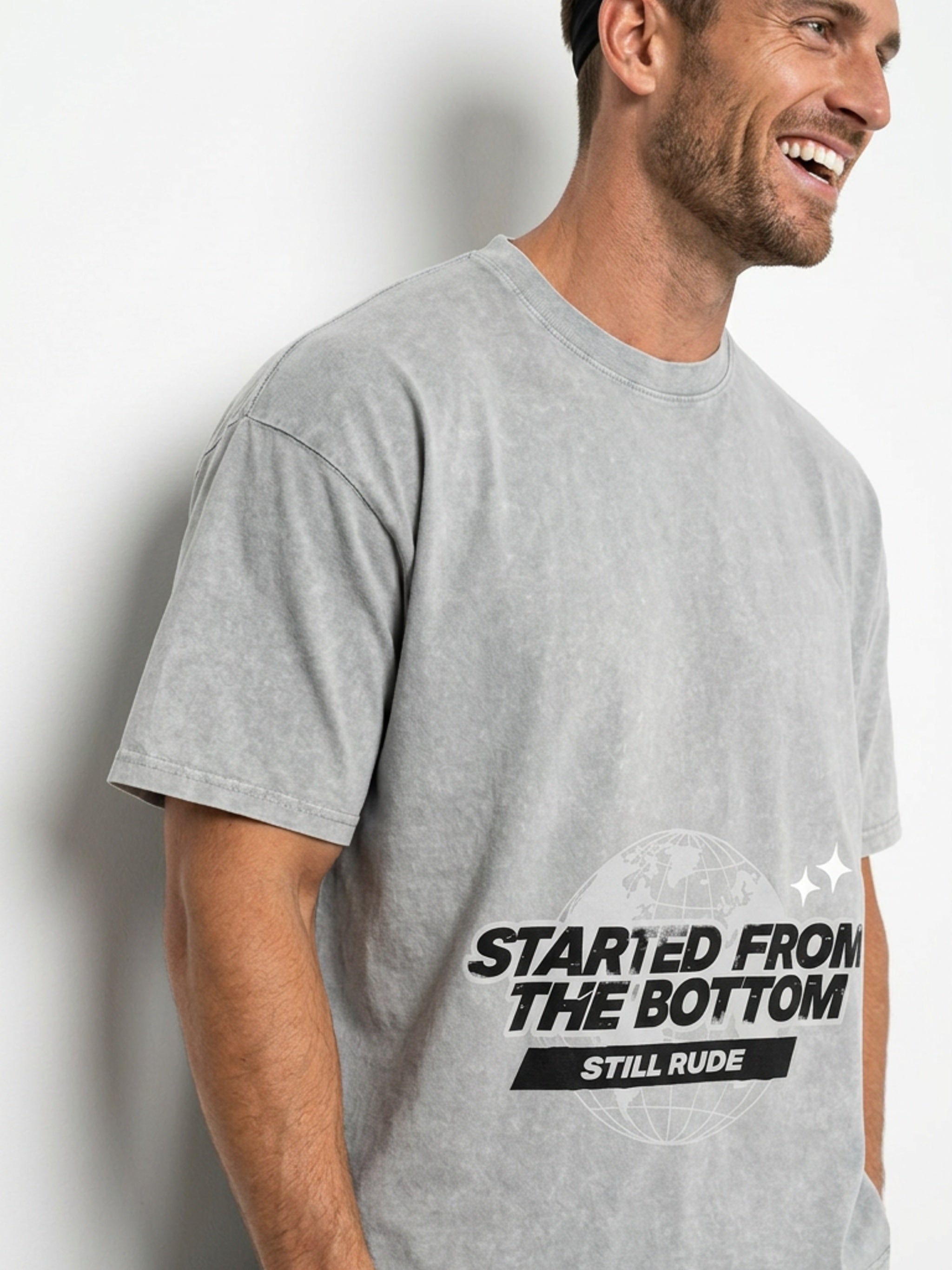 MENS ' FROM THE BOTTOM ' Snow Washed Oversized Cotton TEE