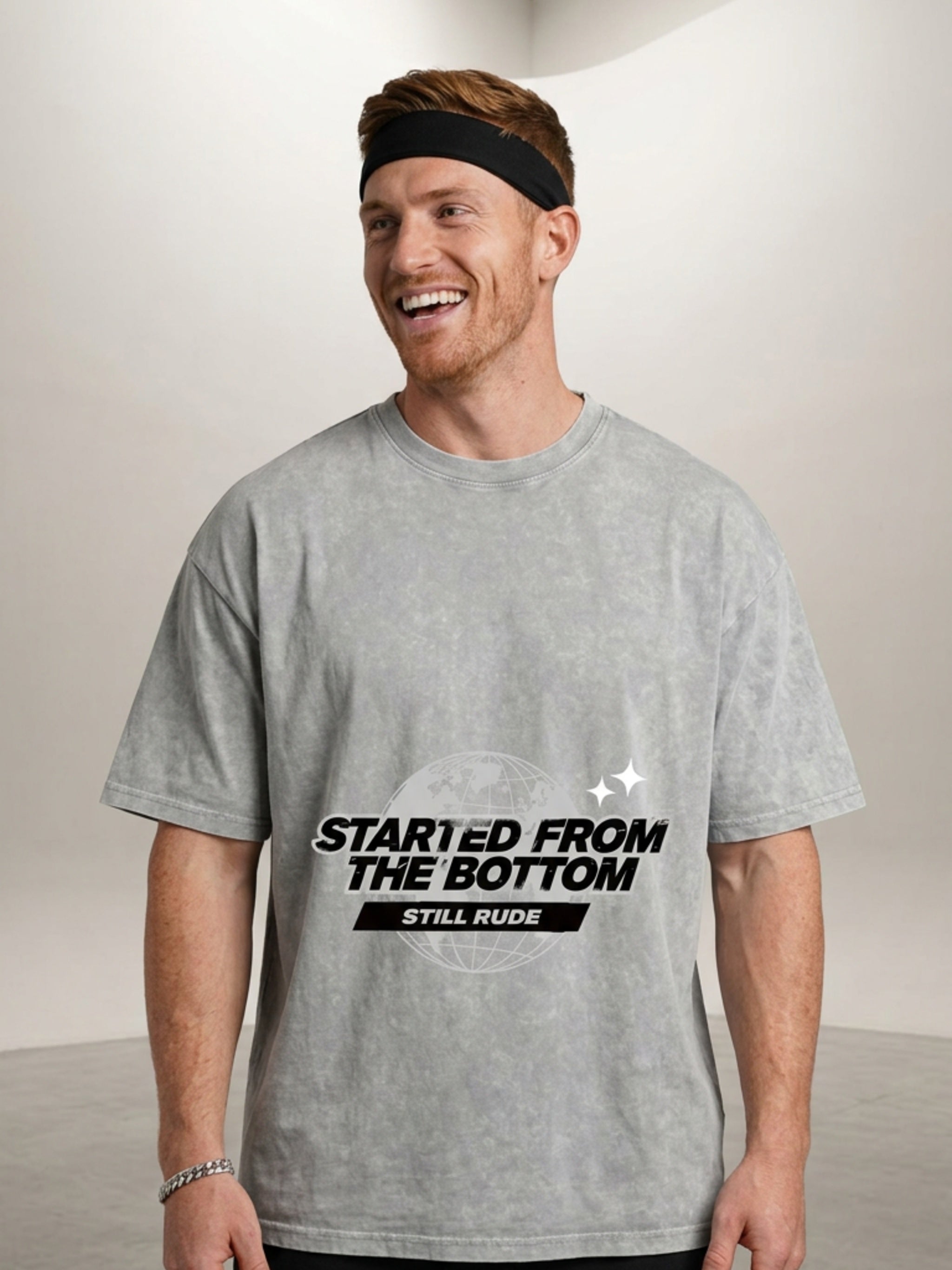 MENS ' FROM THE BOTTOM ' Snow Washed Oversized Cotton TEE