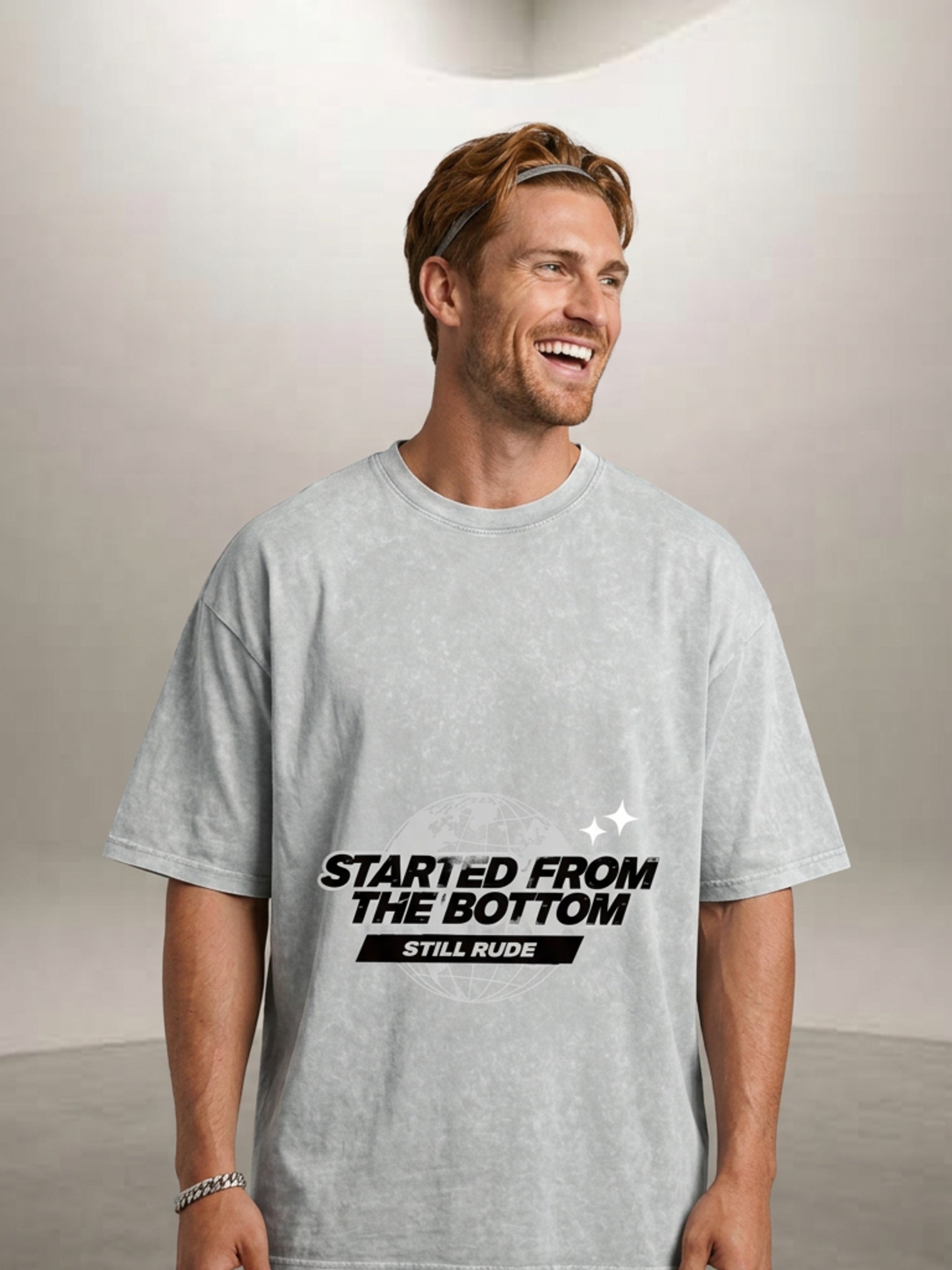 MENS ' FROM THE BOTTOM ' Snow Washed Oversized Cotton TEE