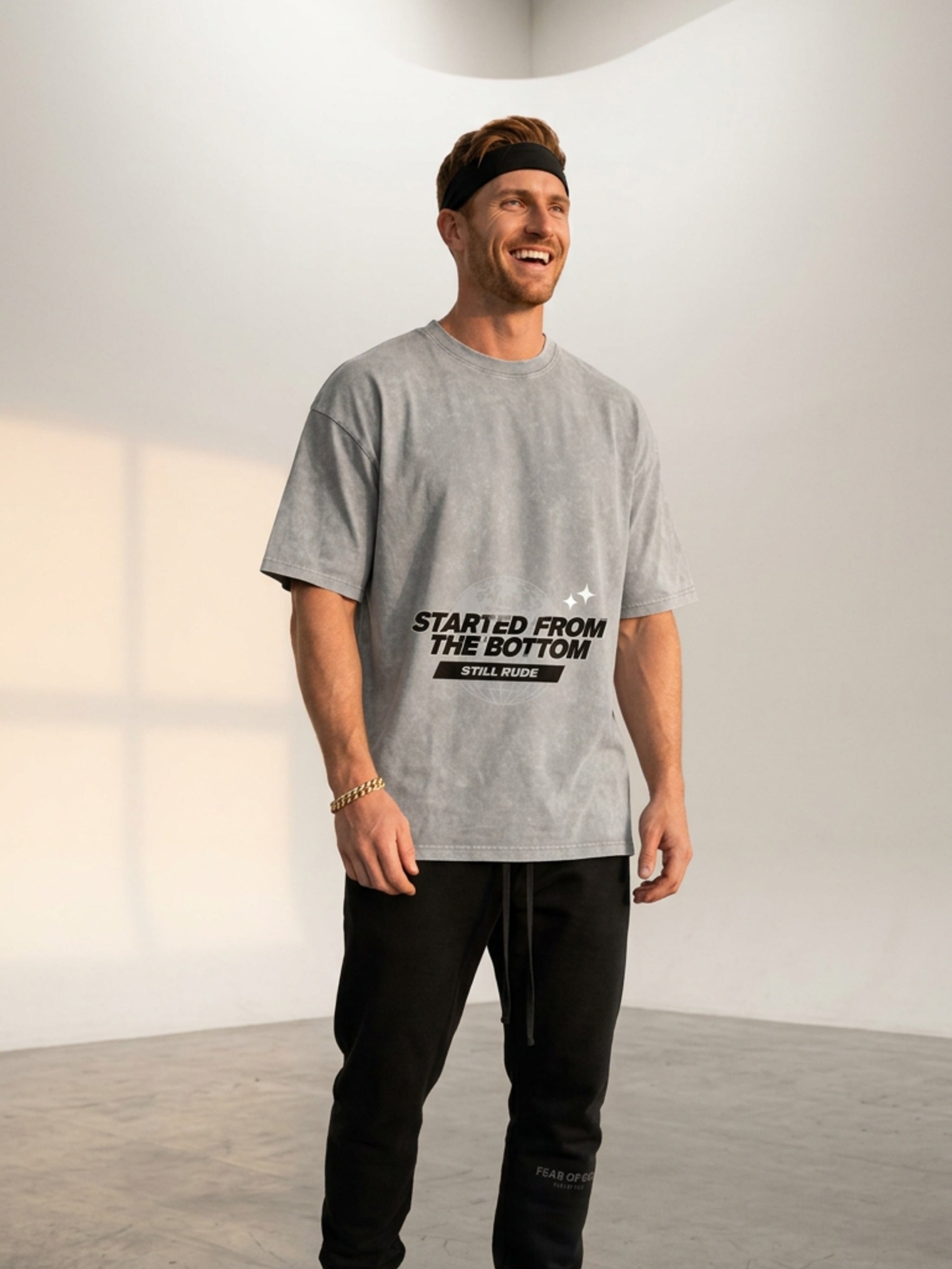 MENS ' FROM THE BOTTOM ' Snow Washed Oversized Cotton TEE