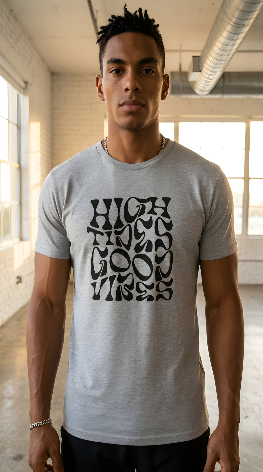 MENS ' HIGH TIDES GOOD VIBES '  organic mid-light Tee