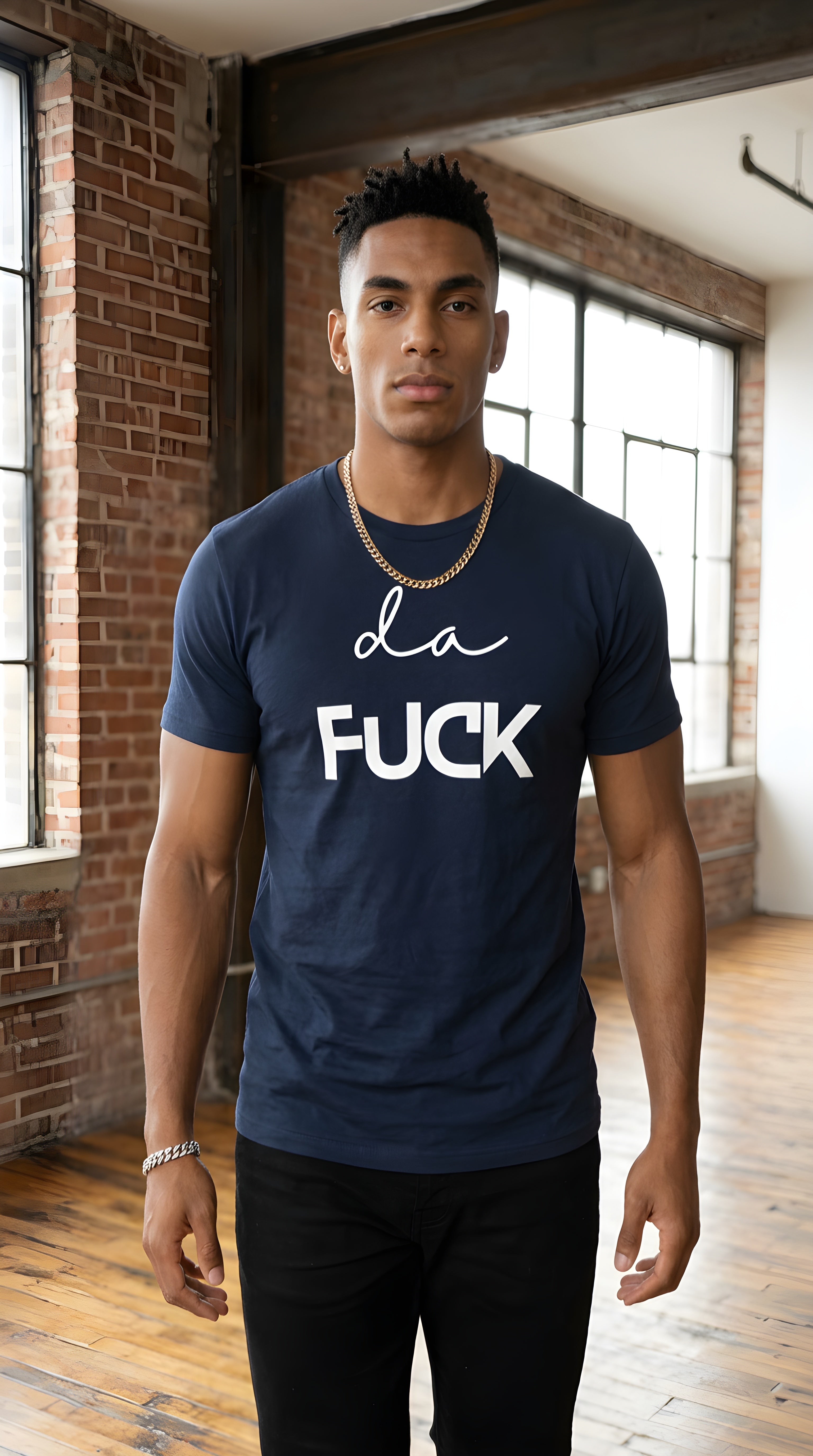 Mens ' DA FUCK '  organic mid-light Tee