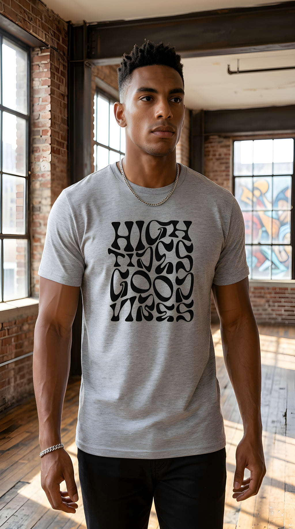 MENS ' HIGH TIDES GOOD VIBES '  organic mid-light Tee