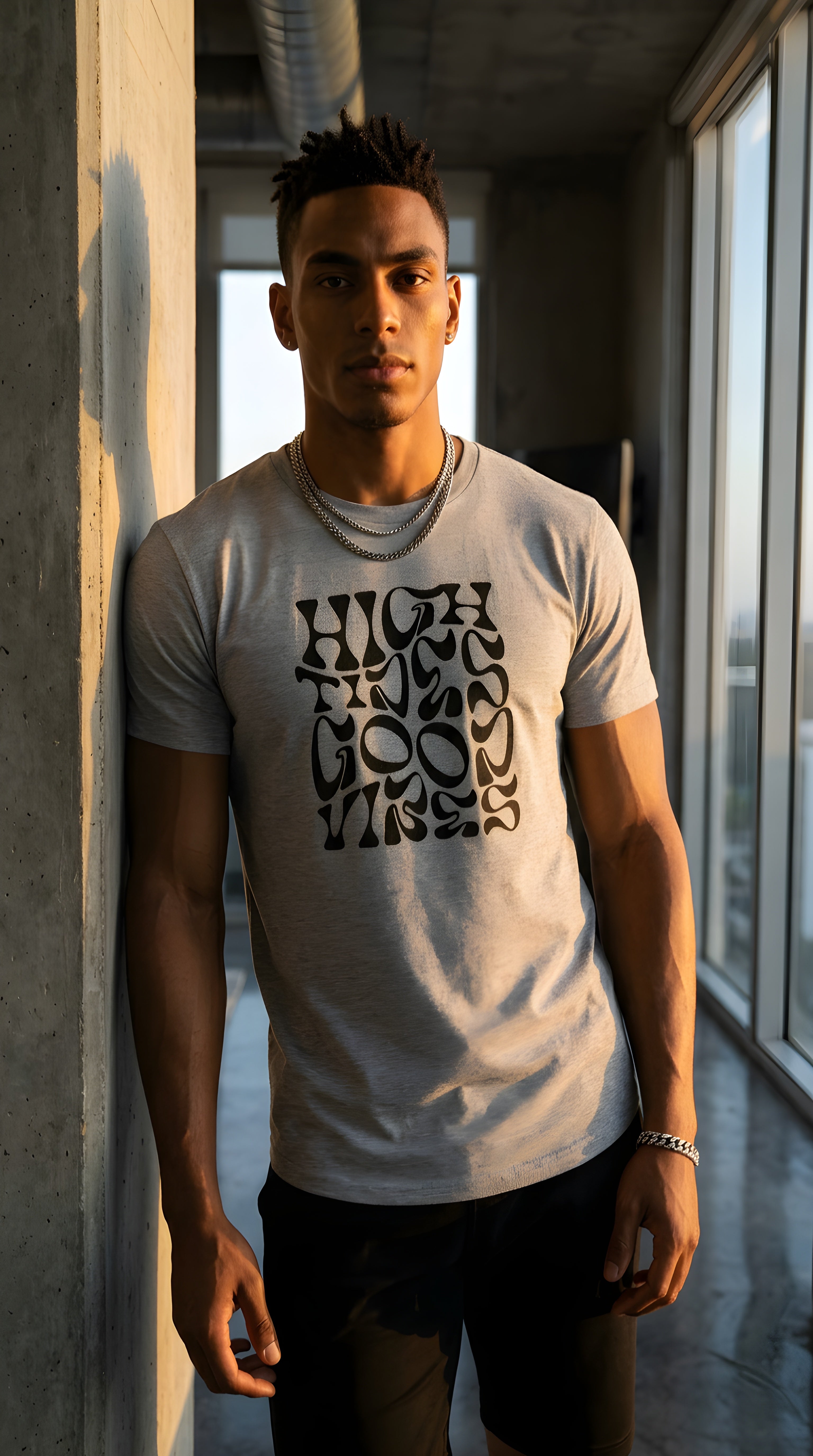 MENS ' HIGH TIDES GOOD VIBES '  organic mid-light Tee