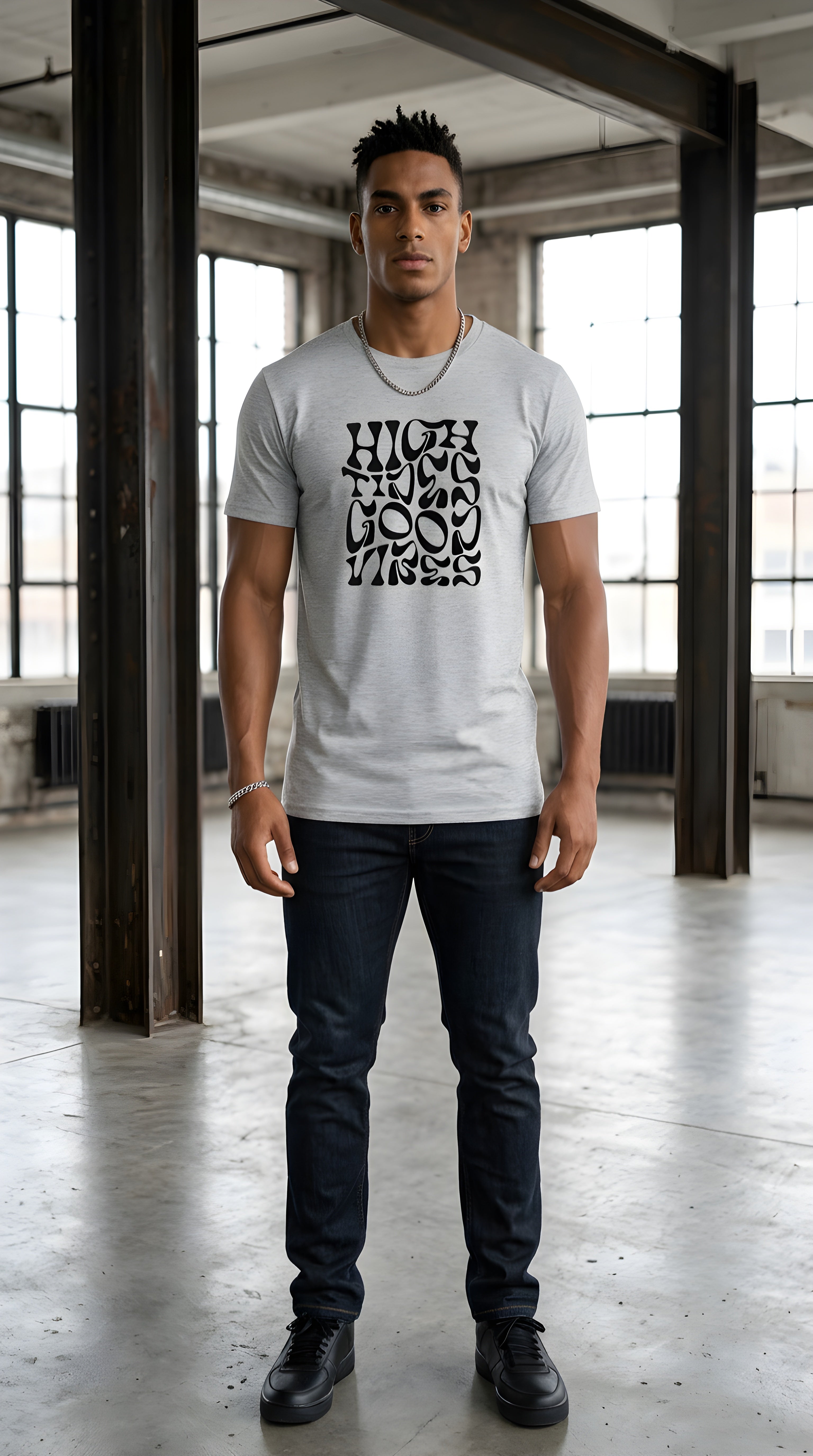 MENS ' HIGH TIDES GOOD VIBES '  organic mid-light Tee