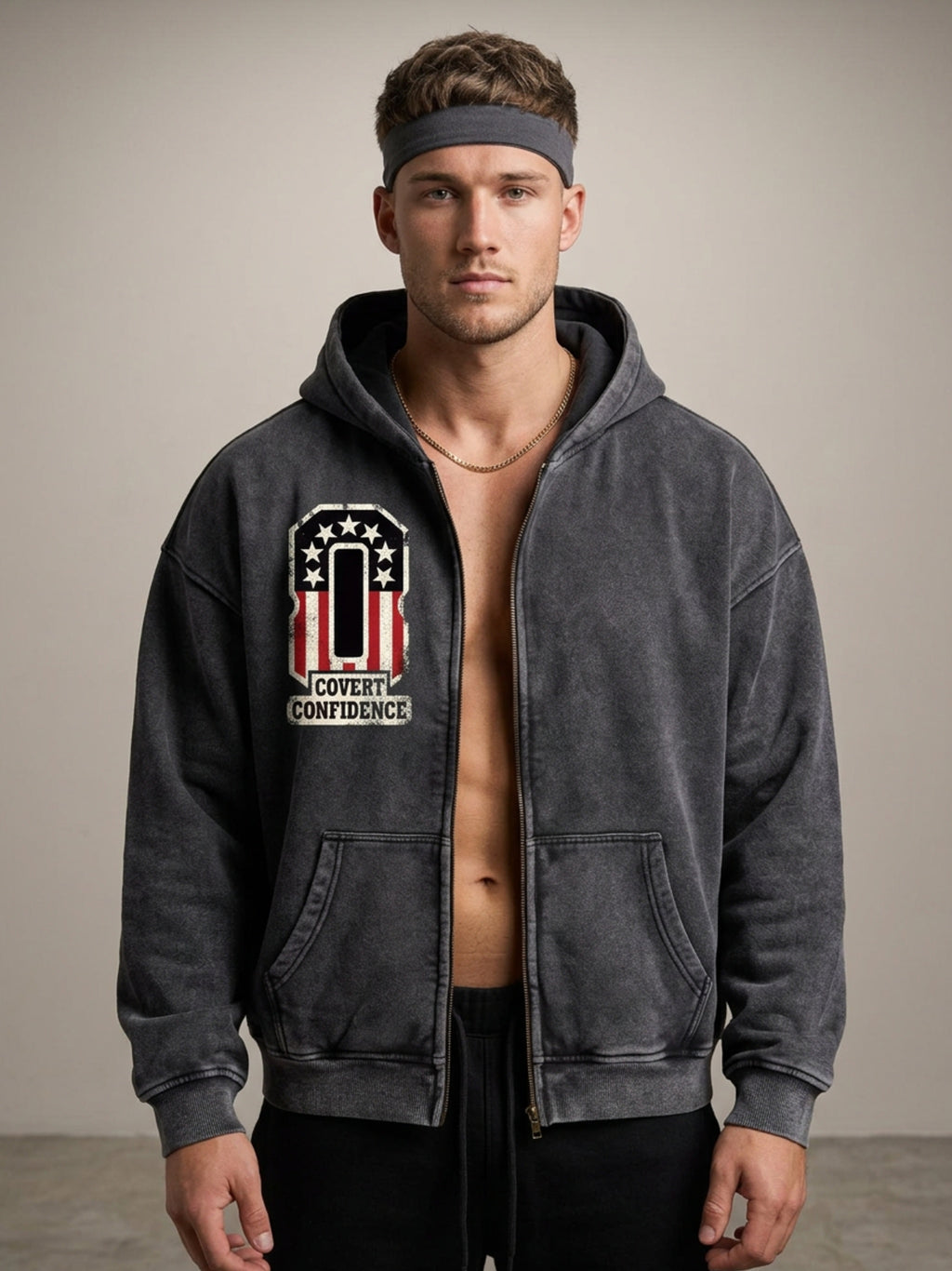 MENS 'COVERT CONFIDENCE' Zip-Through Boxy Fleece Hoodie