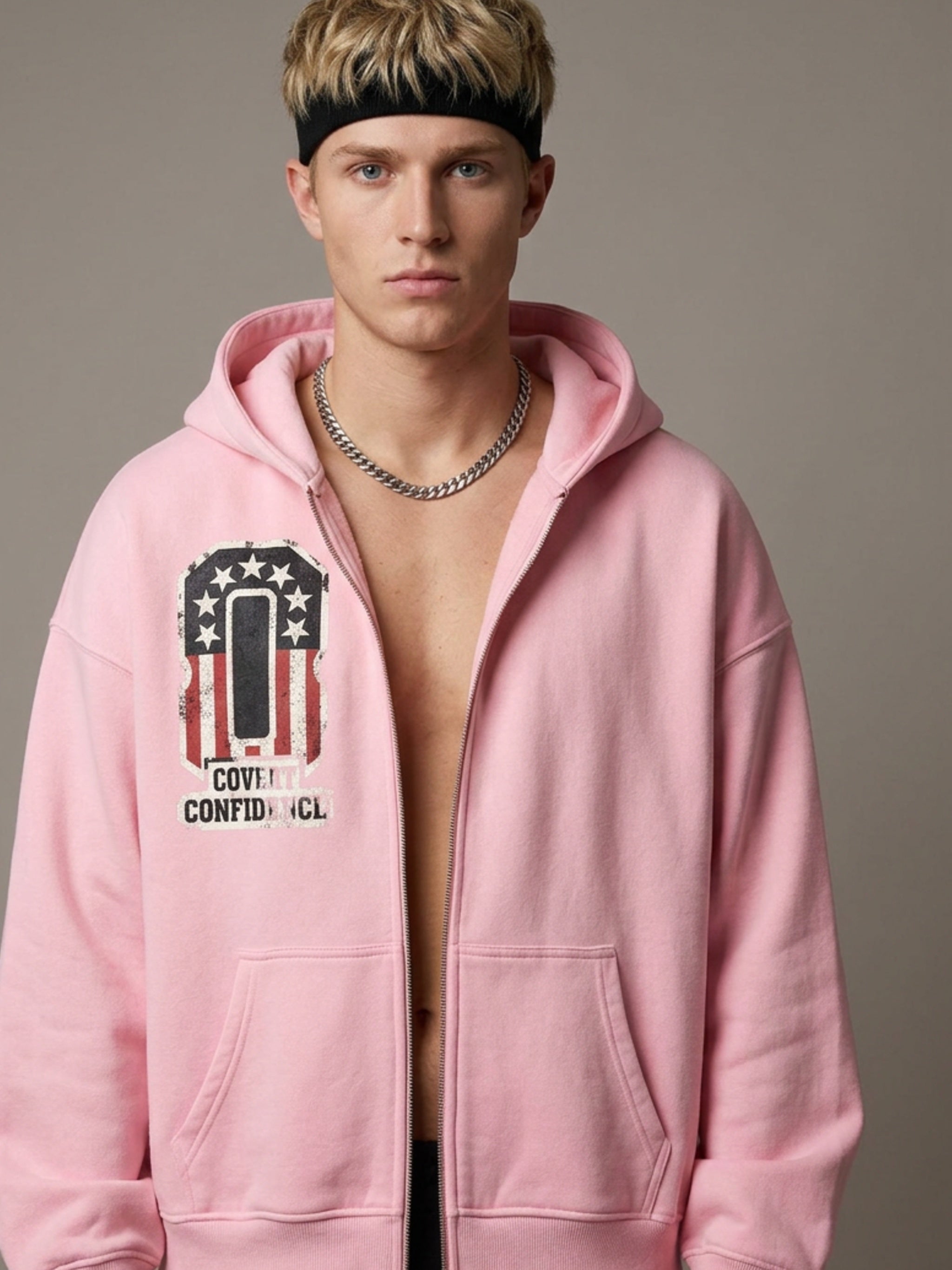 MENS 'COVERT CONFIDENCE' Zip-Through Boxy Fleece Hoodie