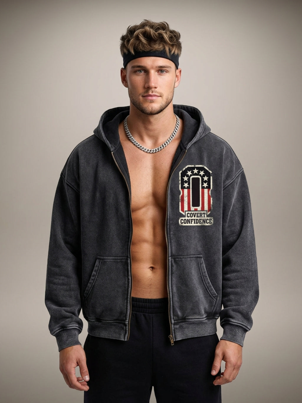 MENS 'COVERT CONFIDENCE' Zip-Through Boxy Fleece Hoodie