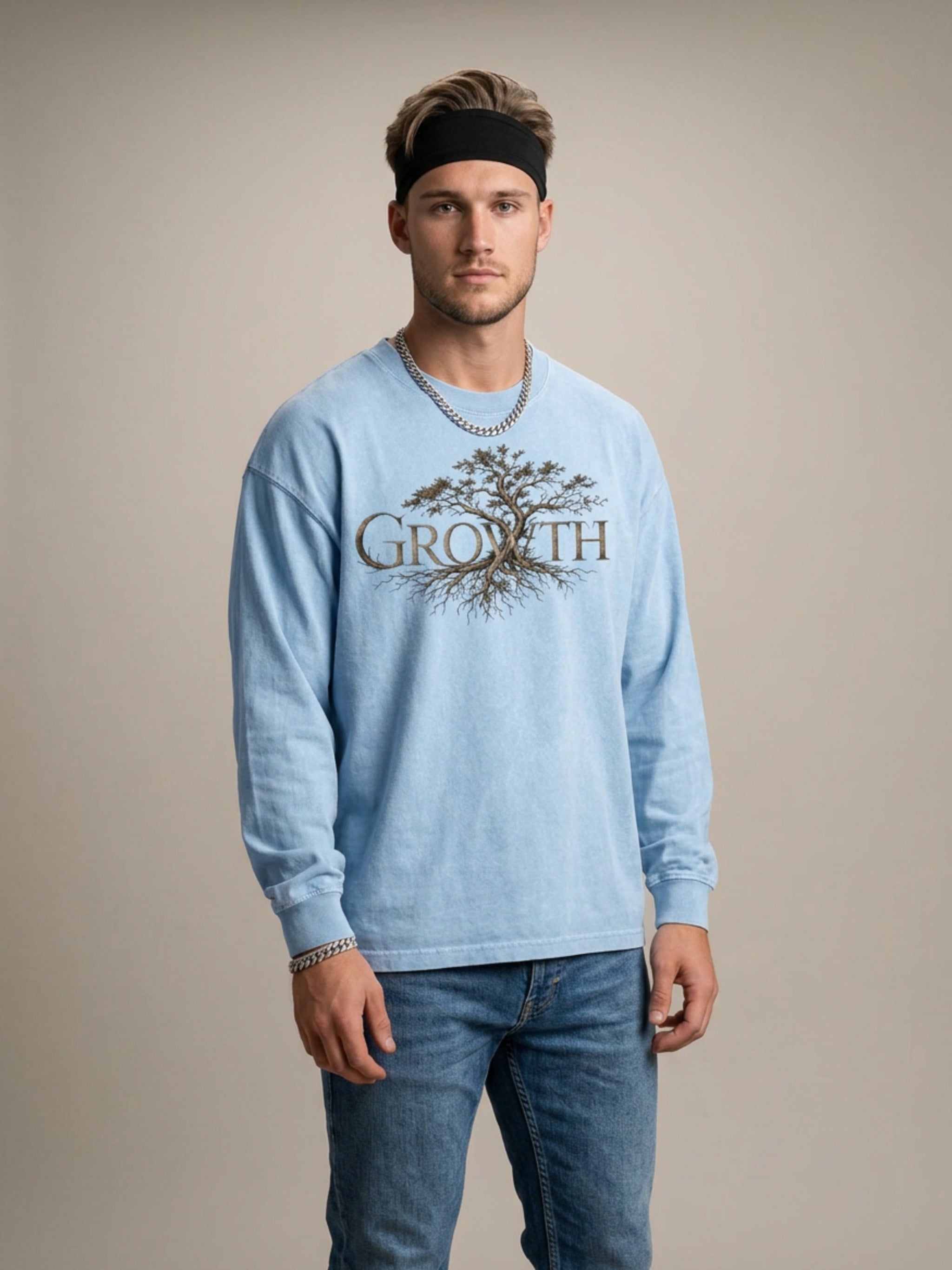 MENS 'GROWTH' Acid Wash Oversize Long Sleeve TEE