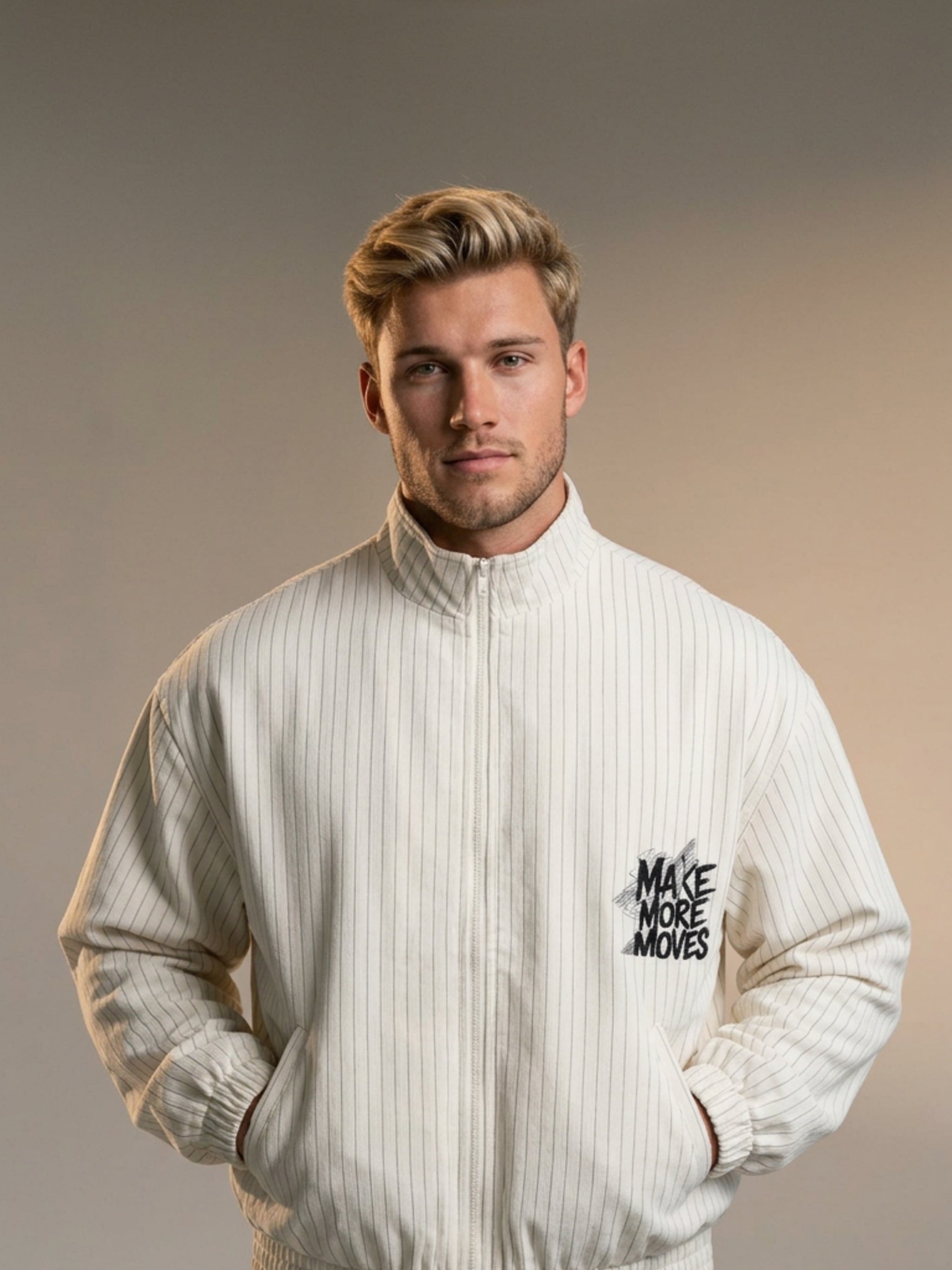 MENS ' MAKE MOVES ' Striped Full-Zip Track Jacket