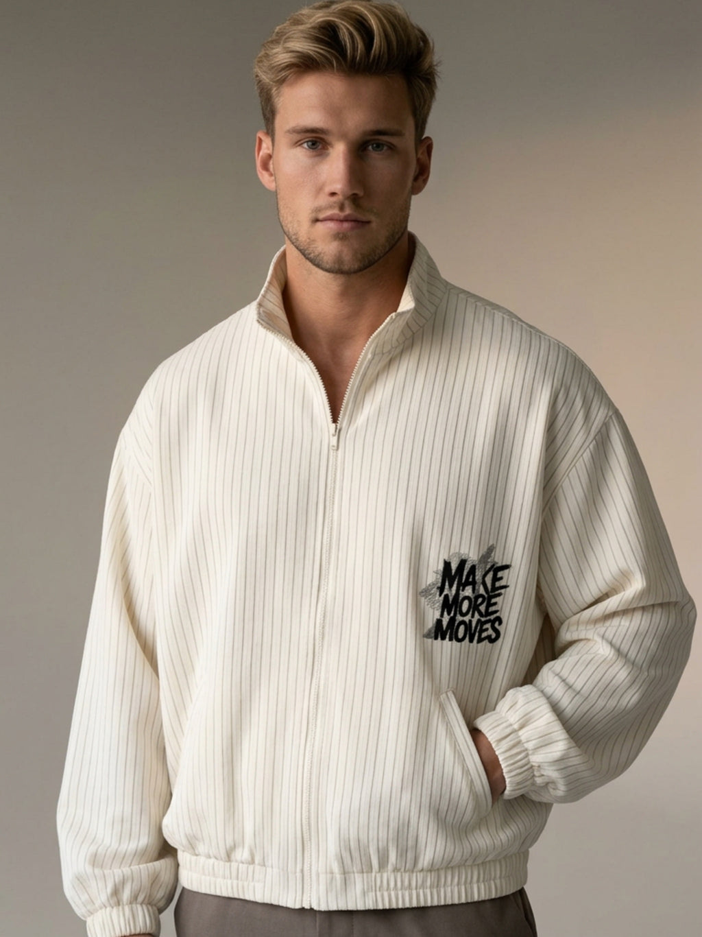 MENS ' MAKE MOVES ' Striped Full-Zip Track Jacket