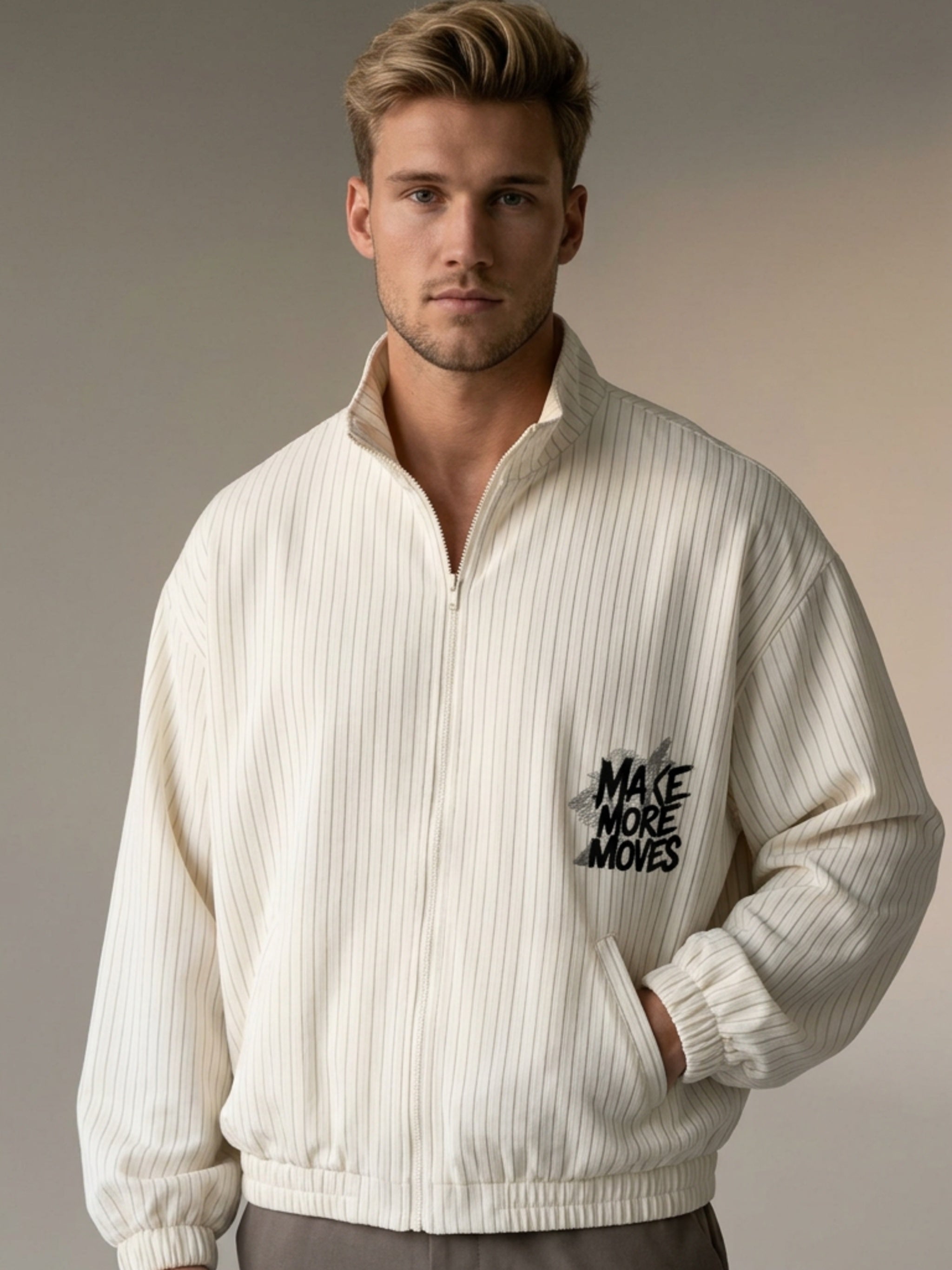 MENS ' MAKE MOVES ' Striped Full-Zip Track Jacket