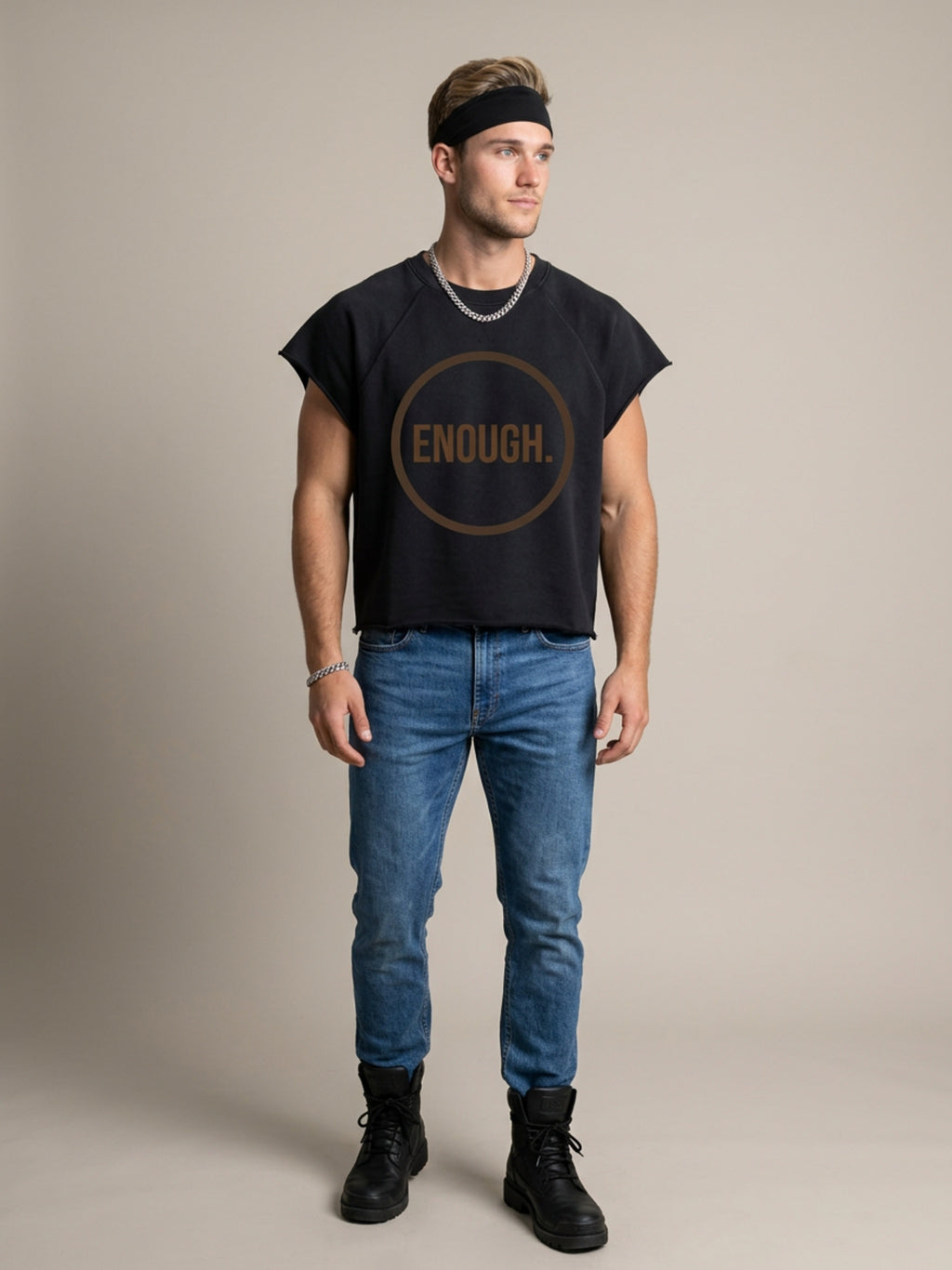 MENS 'ENOUGH' Vintage Wash Raw Edge Boxy TEE