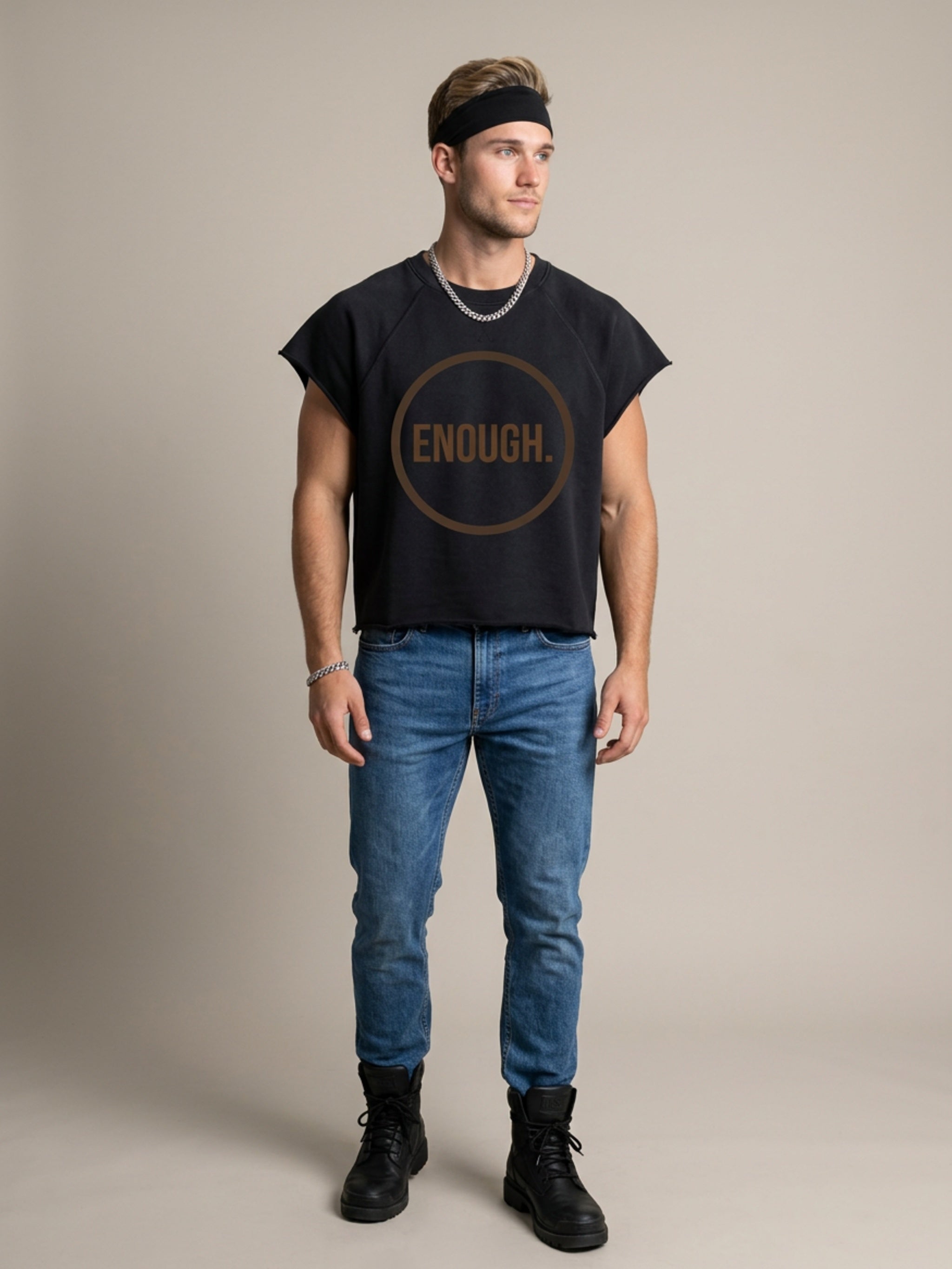 MENS 'ENOUGH' Vintage Wash Raw Edge Boxy TEE