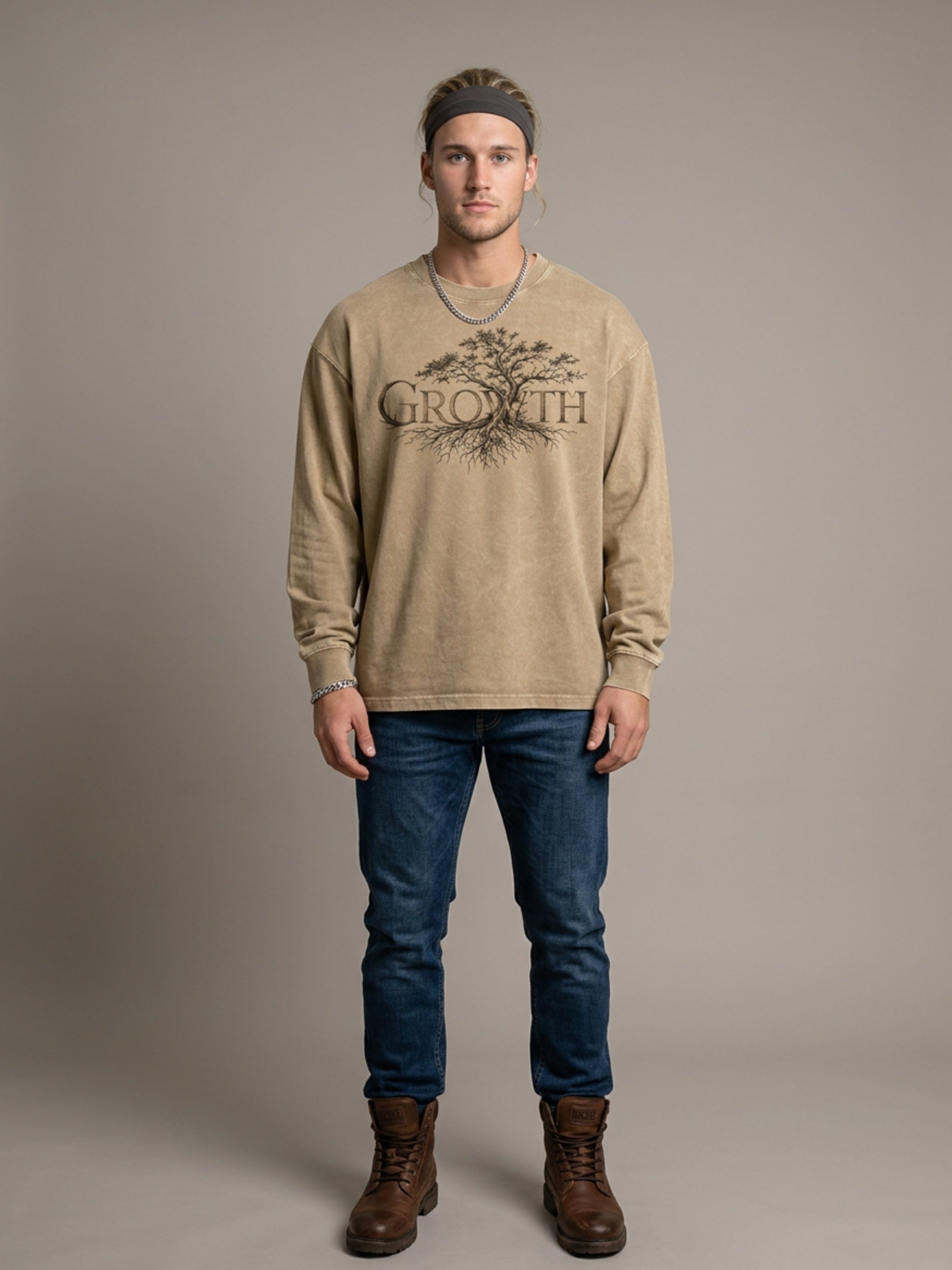 MENS 'GROWTH' Acid Wash Oversize Long Sleeve TEE