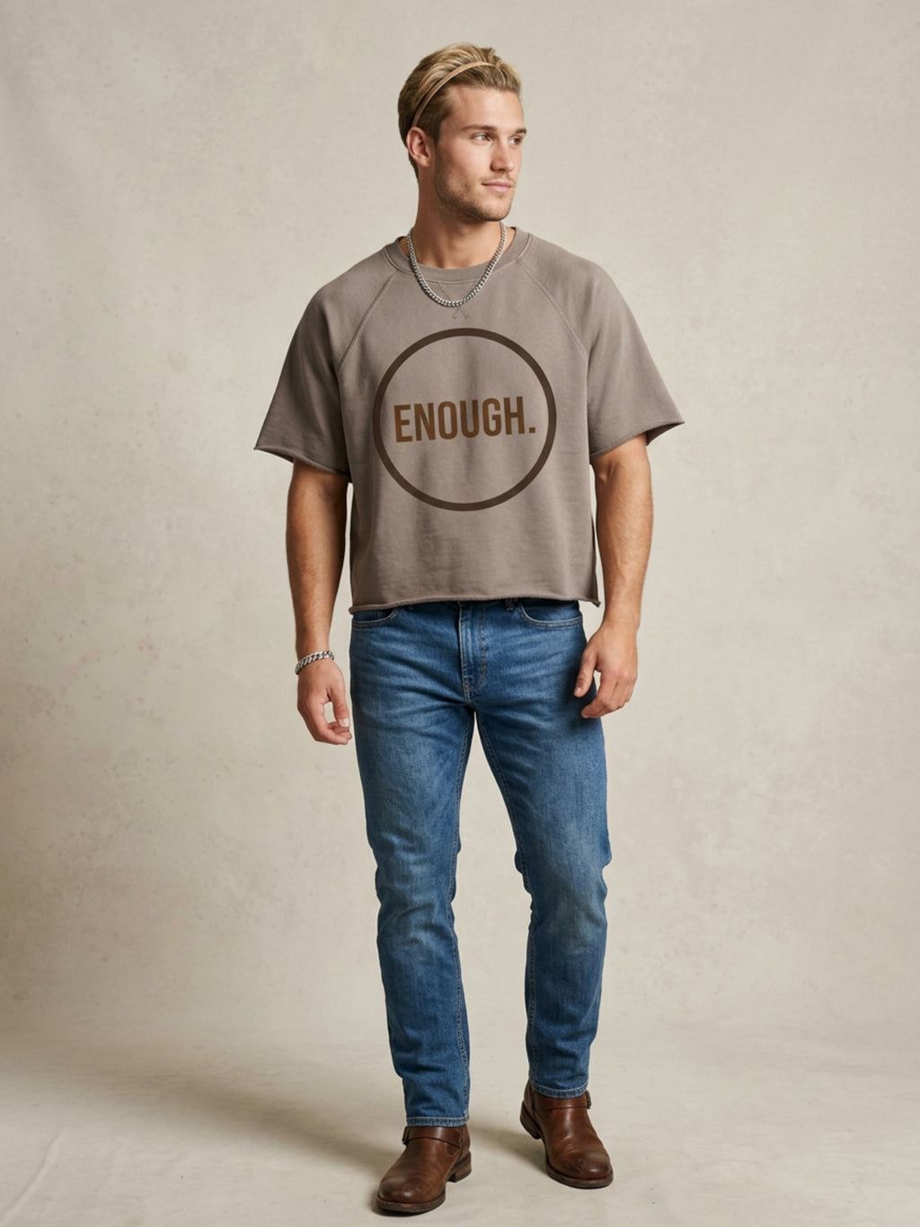 MENS 'ENOUGH' Vintage Wash Raw Edge Boxy TEE