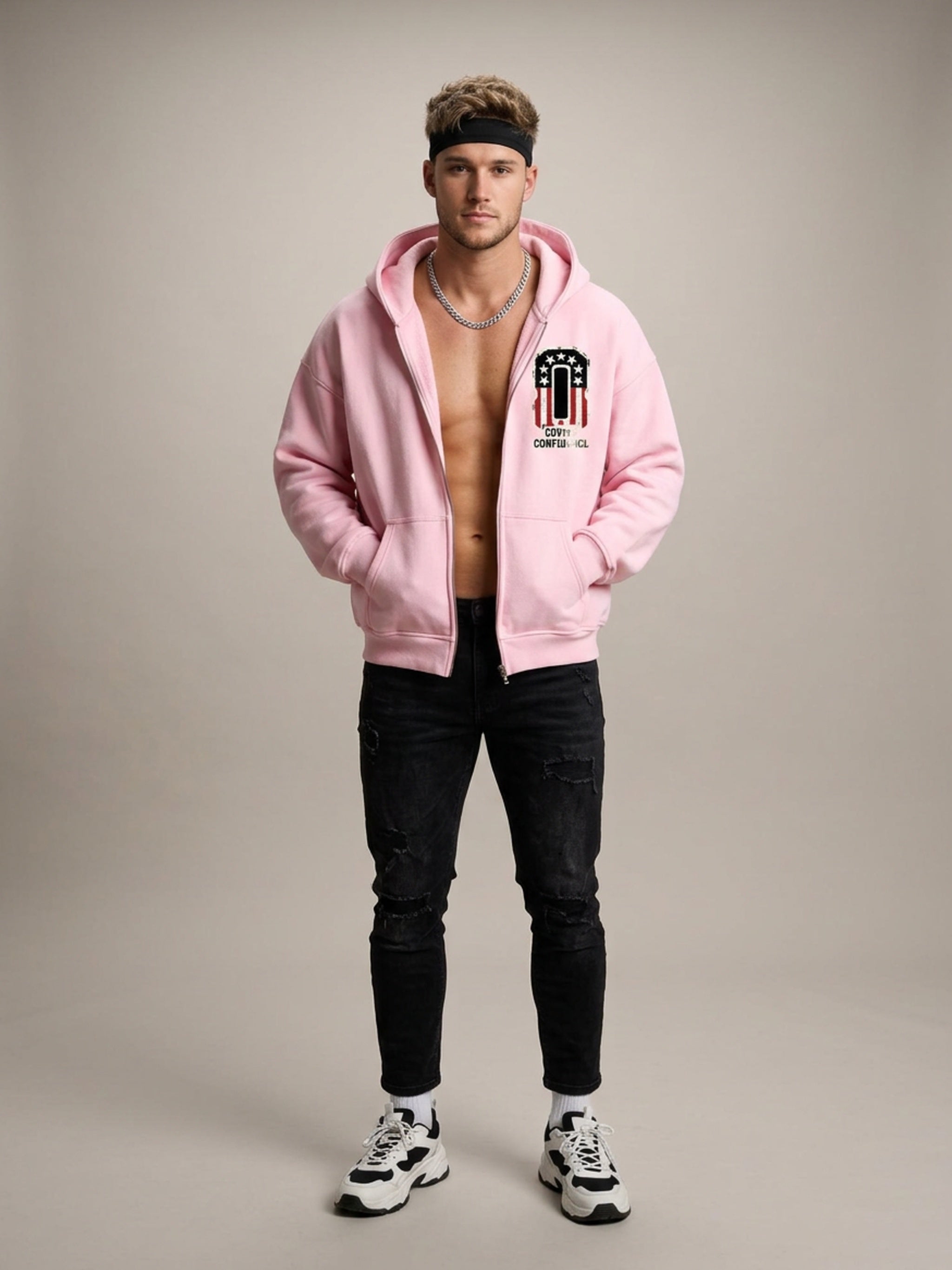 MENS 'COVERT CONFIDENCE' Zip-Through Boxy Fleece Hoodie