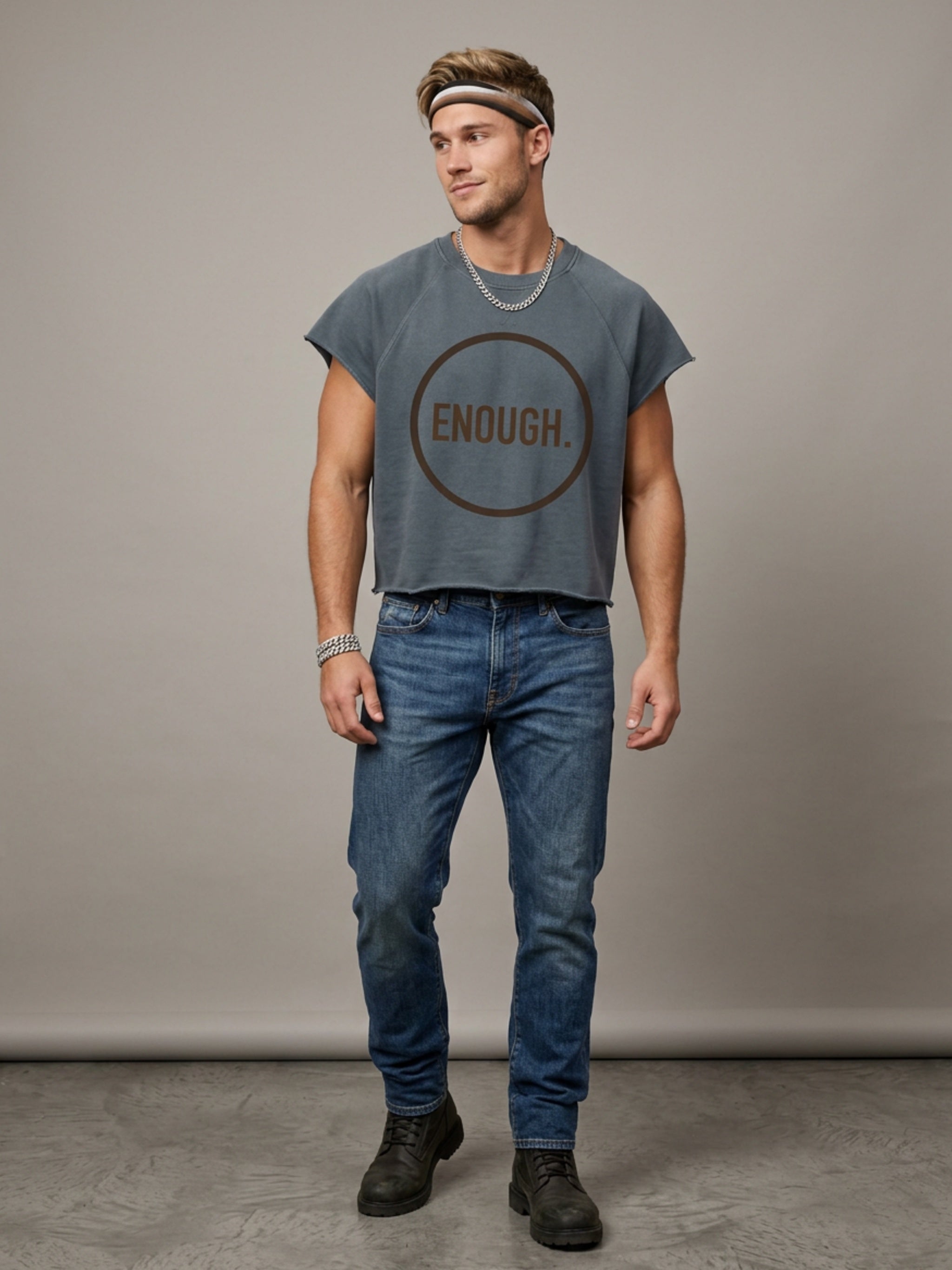 MENS 'ENOUGH' Vintage Wash Raw Edge Boxy TEE