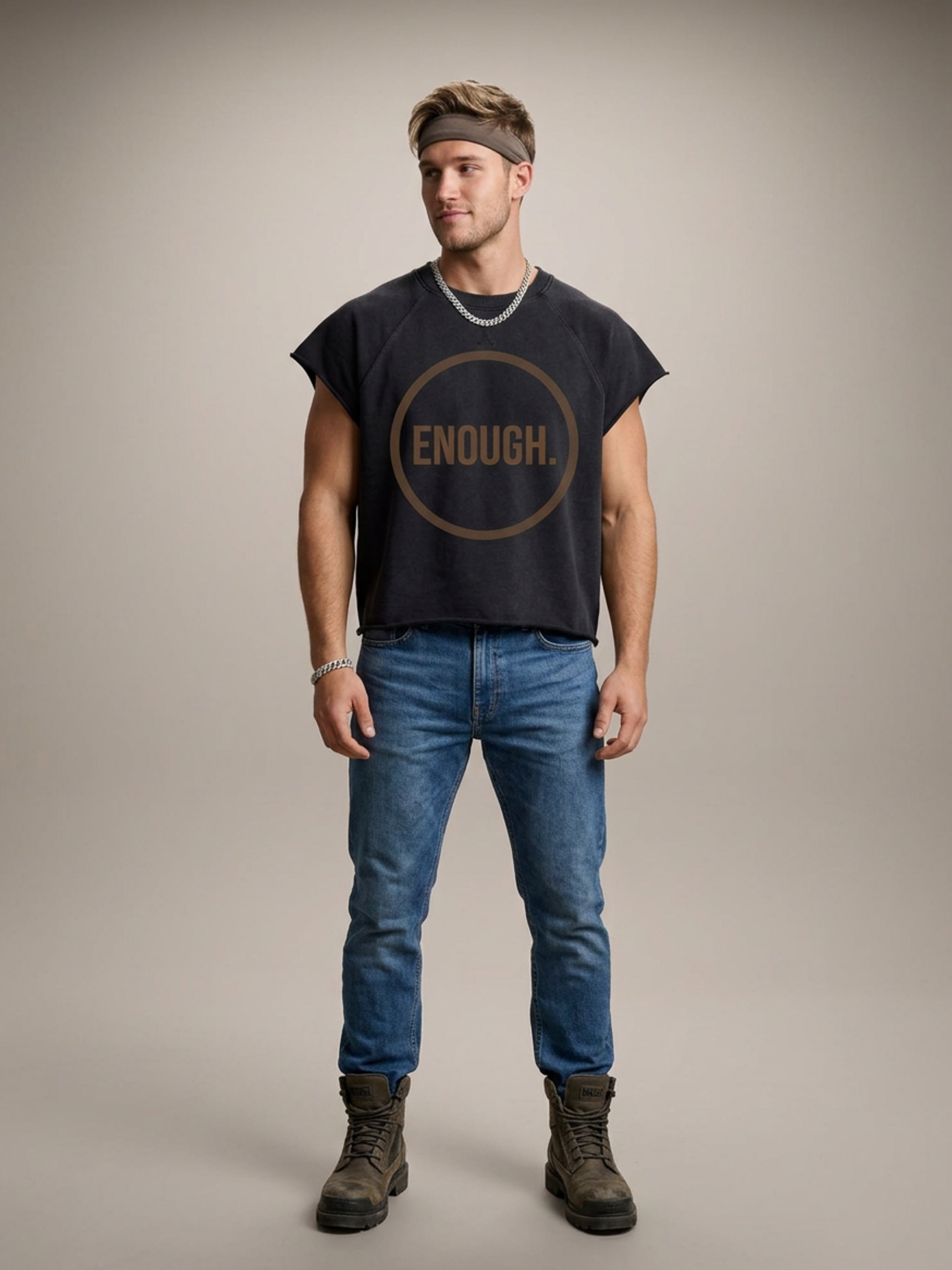 MENS 'ENOUGH' Vintage Wash Raw Edge Boxy TEE