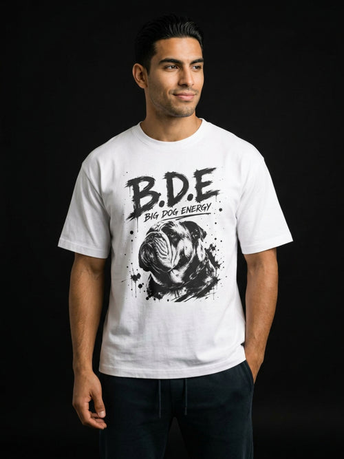 B.D.E. Bulldog Graphic Tee — "Big Dog Energy" Oversized Boxy T-Shirt