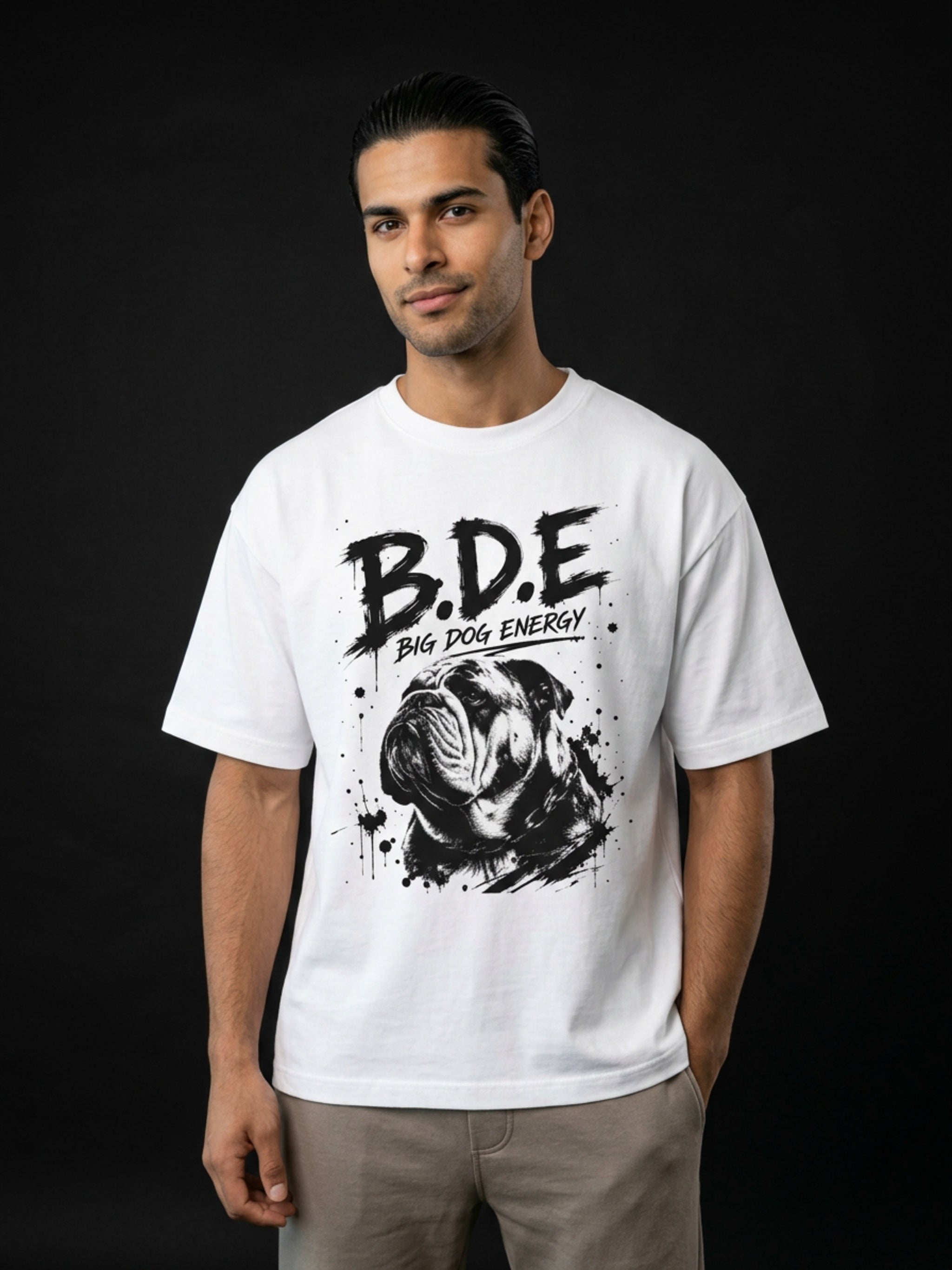 B.D.E. Bulldog Graphic Tee — "Big Dog Energy" Oversized Boxy T-Shirt