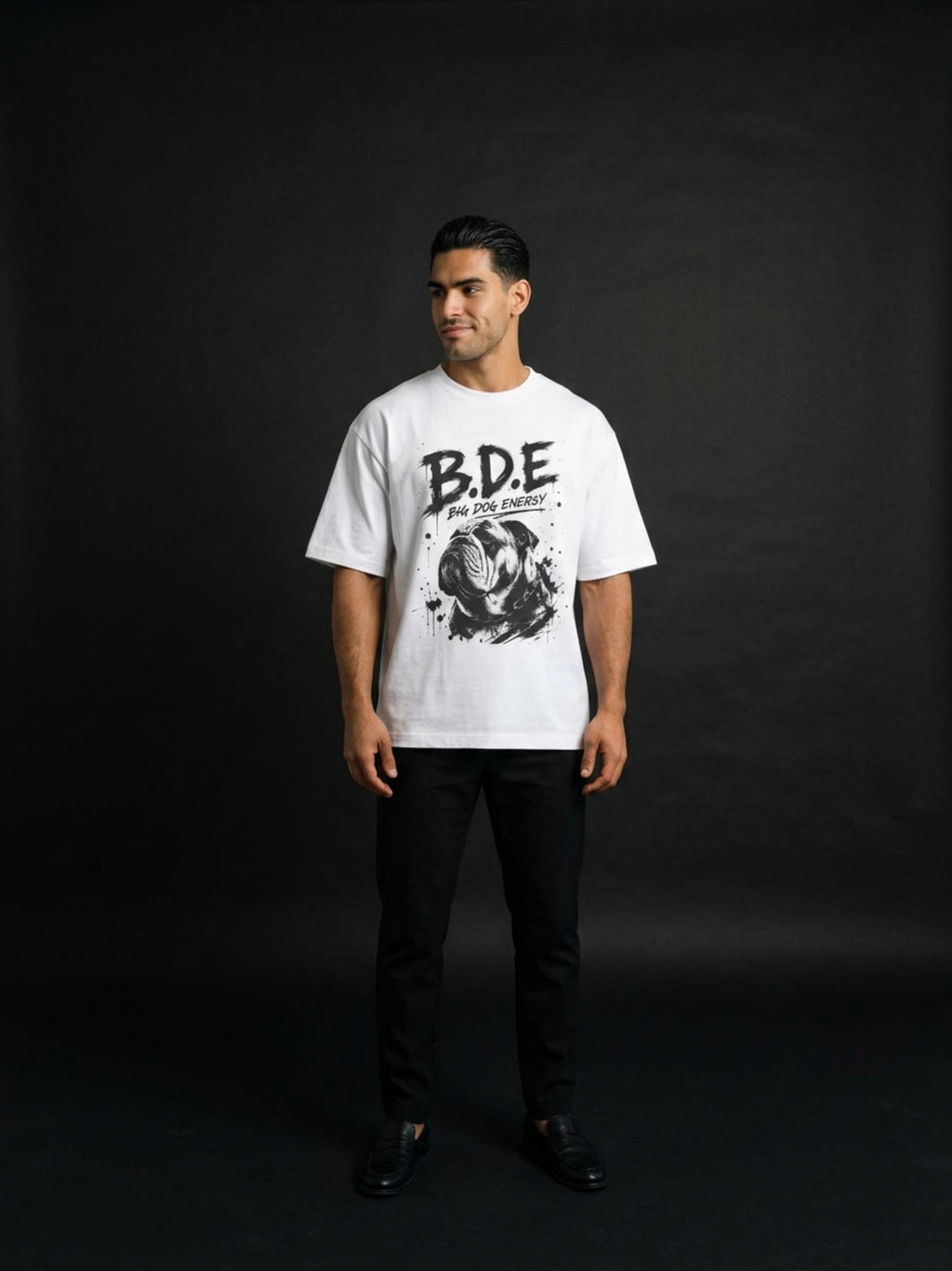 B.D.E. Bulldog Graphic Tee — "Big Dog Energy" Oversized Boxy T-Shirt