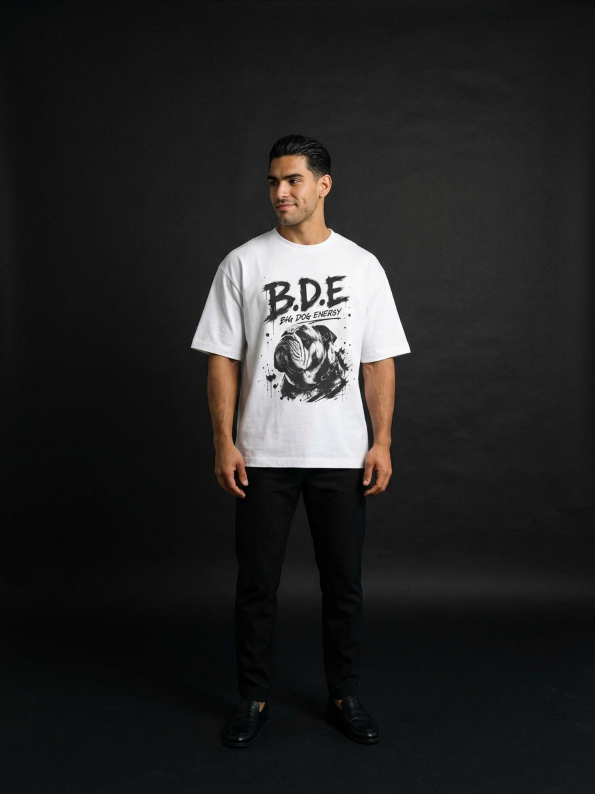 B.D.E. Bulldog Graphic Tee — "Big Dog Energy" Oversized Boxy T-Shirt