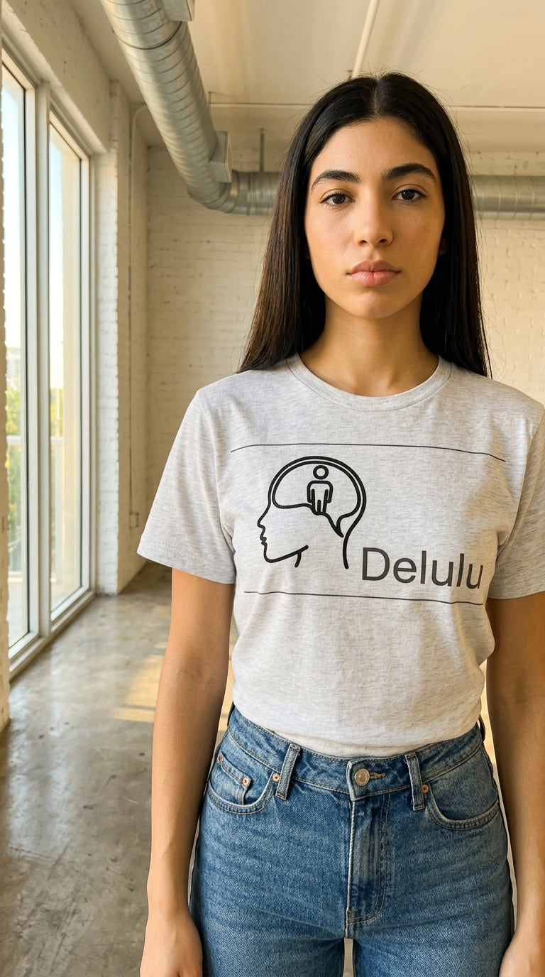 Womens 'DELULU' organic ribbed neck Tee