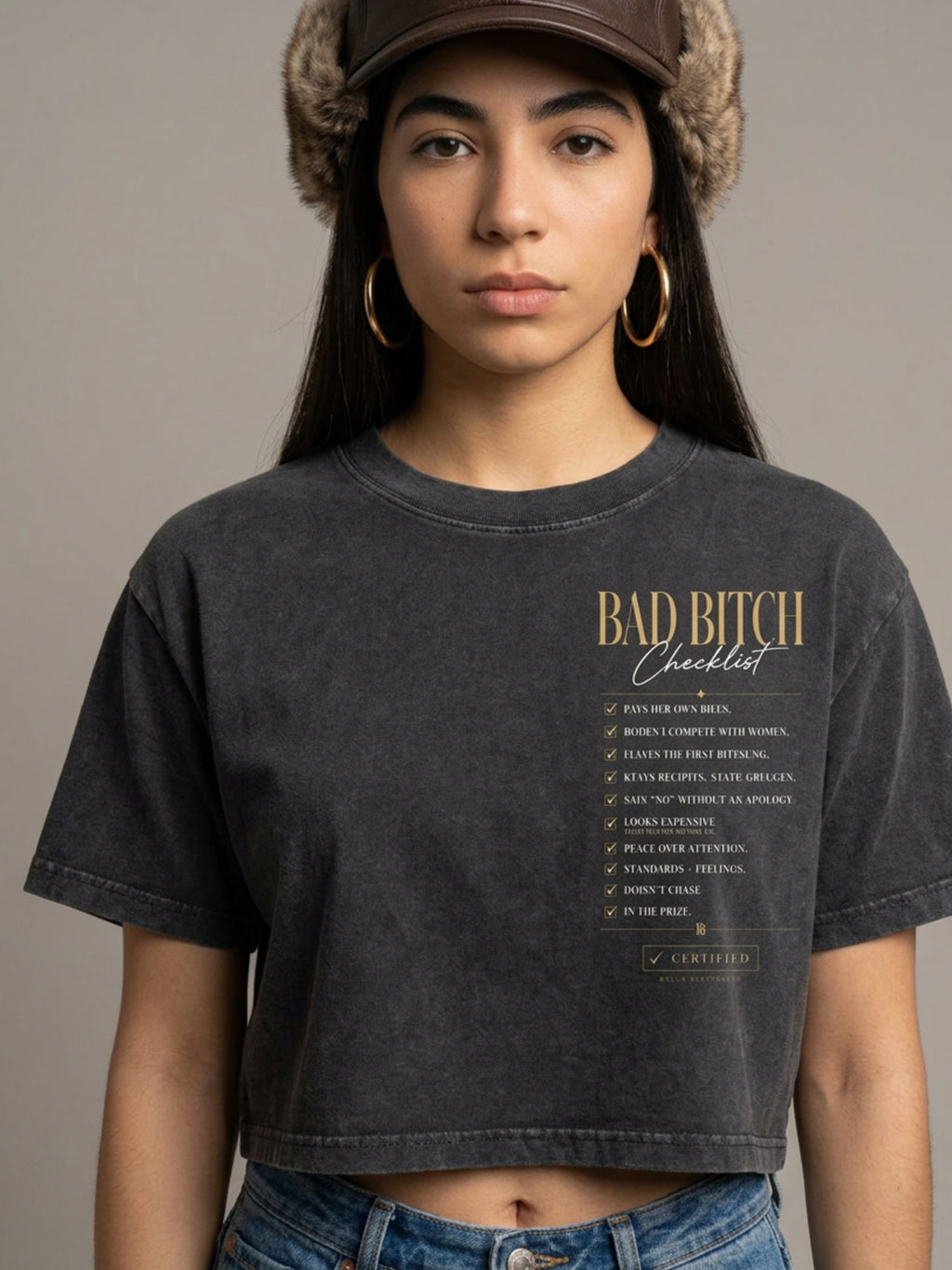 WOMENS 'BAD BITCH V2'  Mineral Wash Cotton Crop TEE